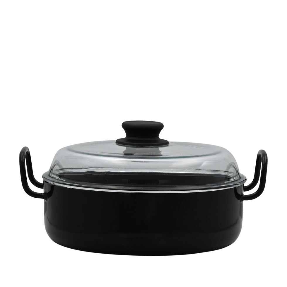 Riess Oma`s Schmorpfanne mit Glasdeckel Ø24cm Backform Schwarz Emaille