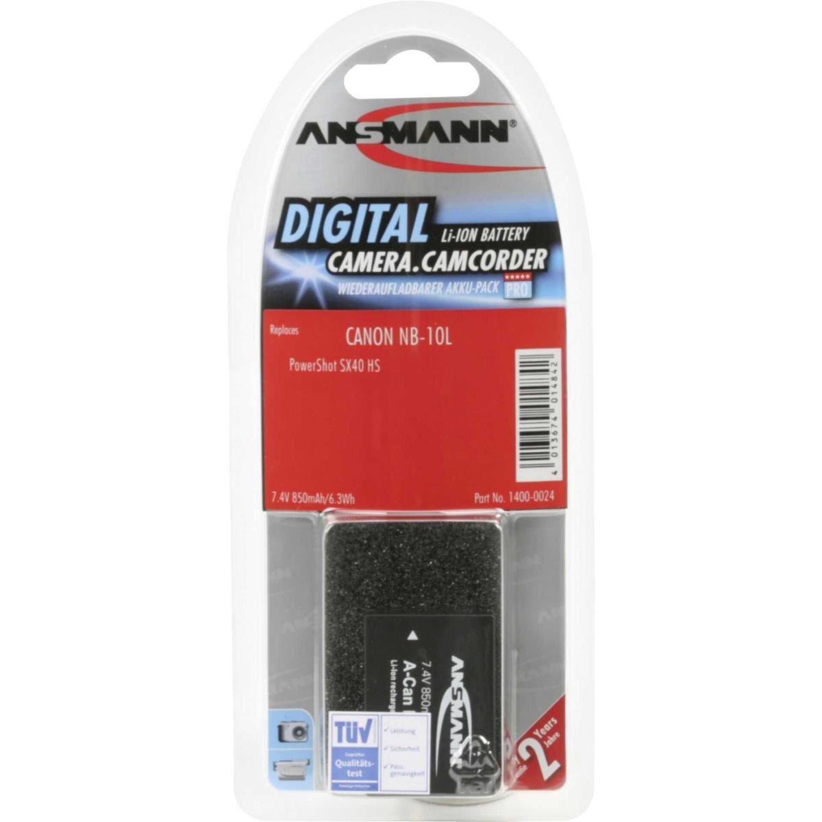 Ansmann A-Can NB 10 L - Batterie - Li-Ion - 850 mAh - für Canon PowerShot G1 X, G15, G3 X, SX40 HS, SX50 HS, SX60 HS