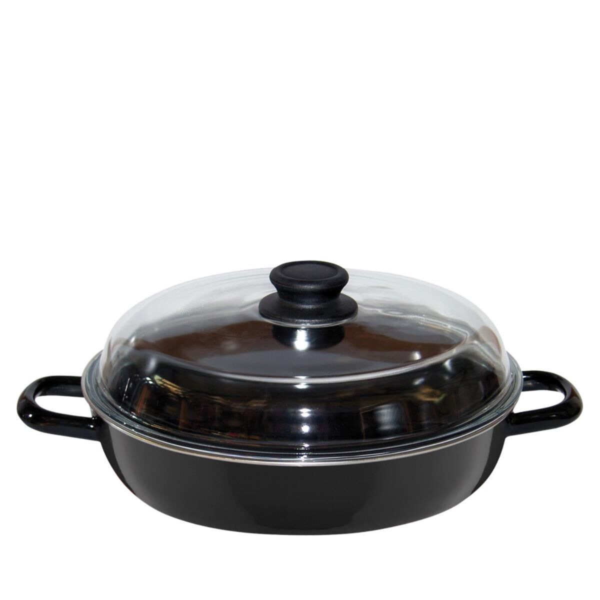 Riess Schmorpfanne mit Glasdeckel Ø24cm zwei Griffe Schwarz Emaille