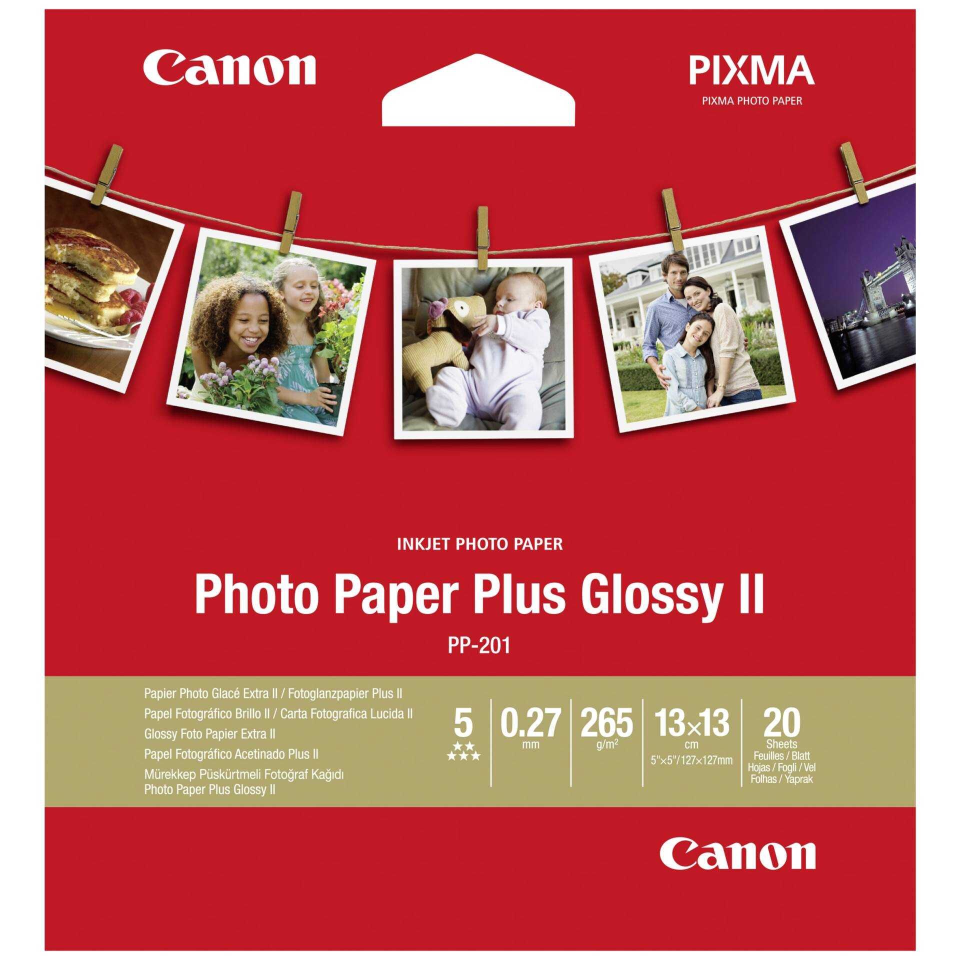 Canon Photo Paper Plus Glossy II PP-201 - Hochglänzend - 270 Mikron - 130 x 130 mm - 265 g/m² - 20 Blatt Fotopapier