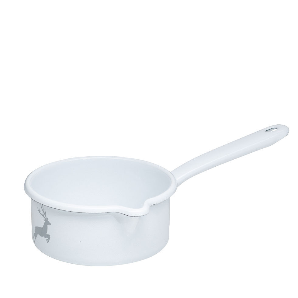 Riess Stielkasserolle mit Ausguss Ø14cm 0,75 Liter Emaille Country Hirsch grau