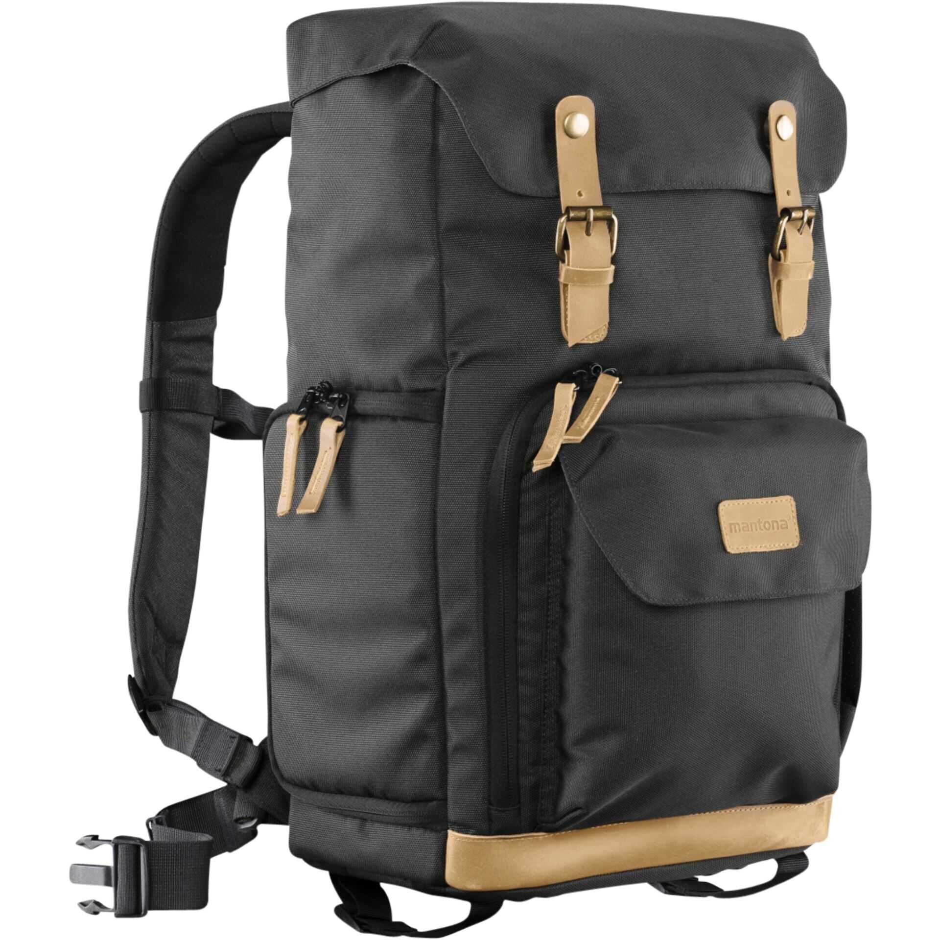 mantona Luis - Rucksack für Kamera - Nylon, Leder - Schwarz - 14"