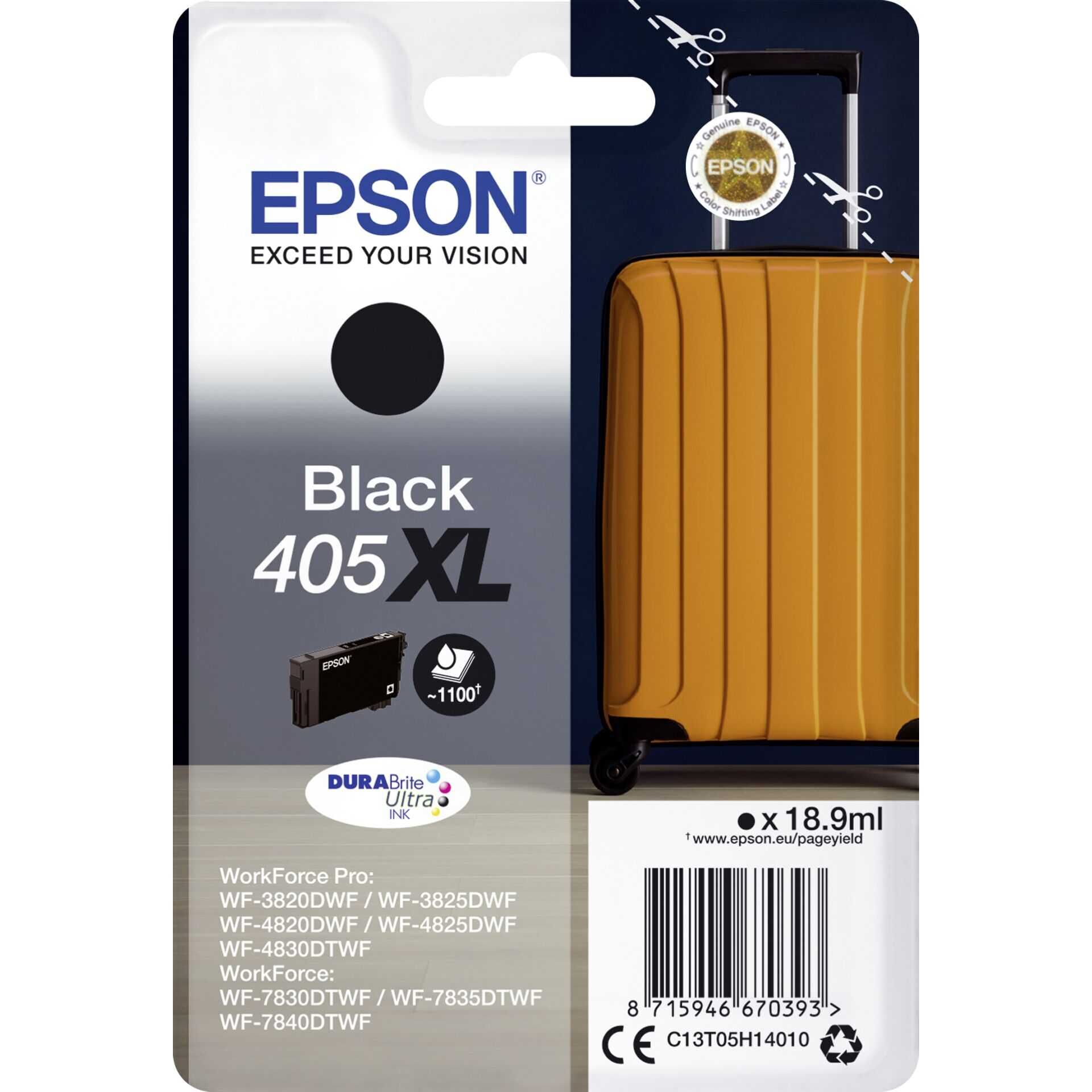 Epson 405XL - 18.9 ml - Schwarz - original - Tintenpatrone - für WorkForce WF-7310, 7830, 7835, 7840; WorkForce Pro WF-3820, 3825, 4820, 4825, 4830, 7840