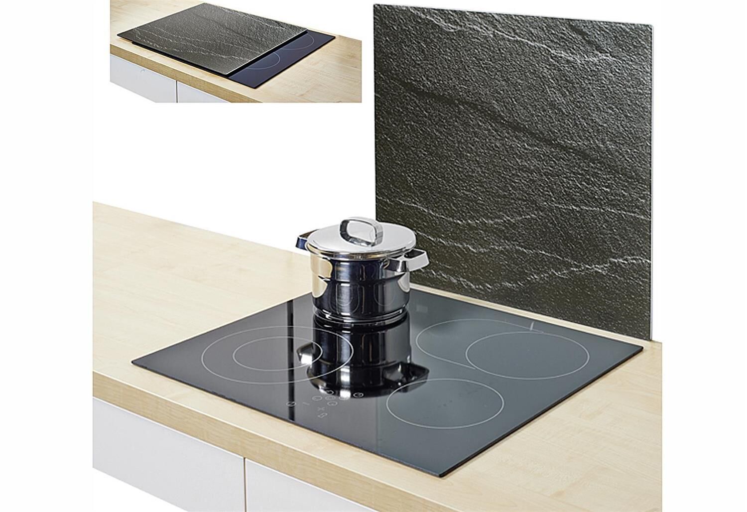 ZELLER PRESENT Herdabdeckplatte Schiefer Glas 56x50cm anthrazit