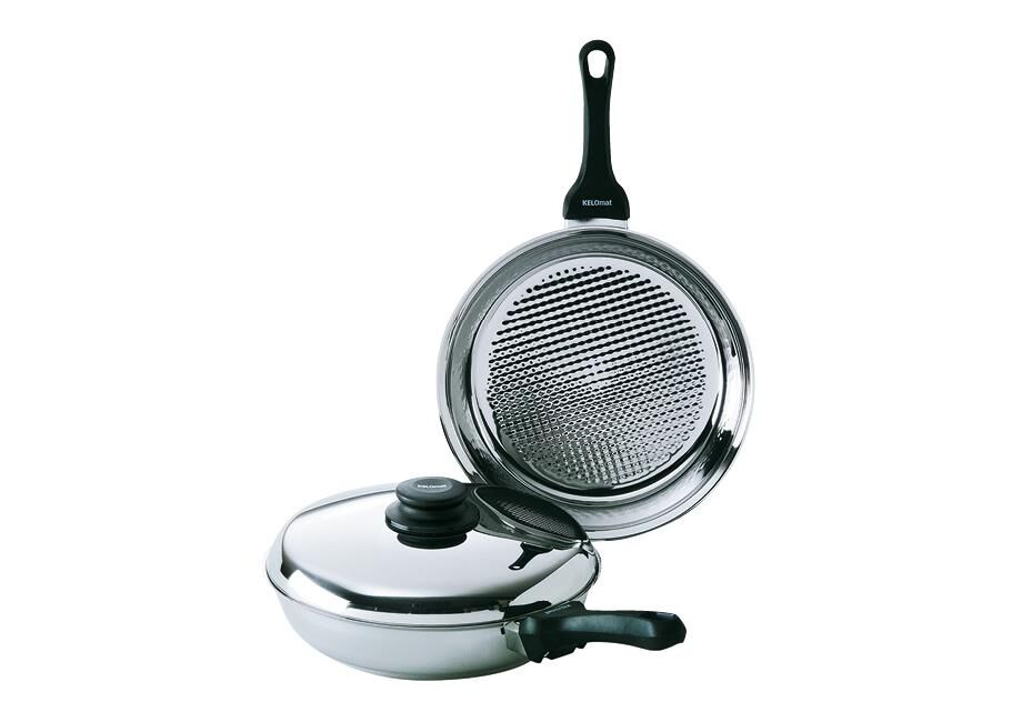 Kelomat Bratpfanne Grillmeister mit Deckel Ø28 cm Edelstahl Induktion Grillwabenboden