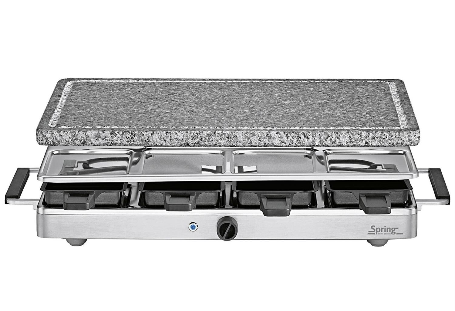 SPRING Raclettegrill mit Granitsteinplatte 8 Pfännchen 1200 Watt Edelstahl