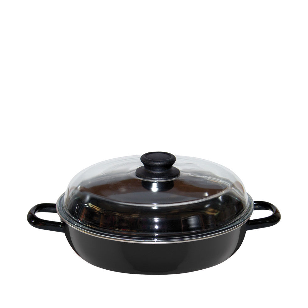 Riess Classic Schmorpfanne Ø28cm mit Glasdeckel Emaille Schwarz