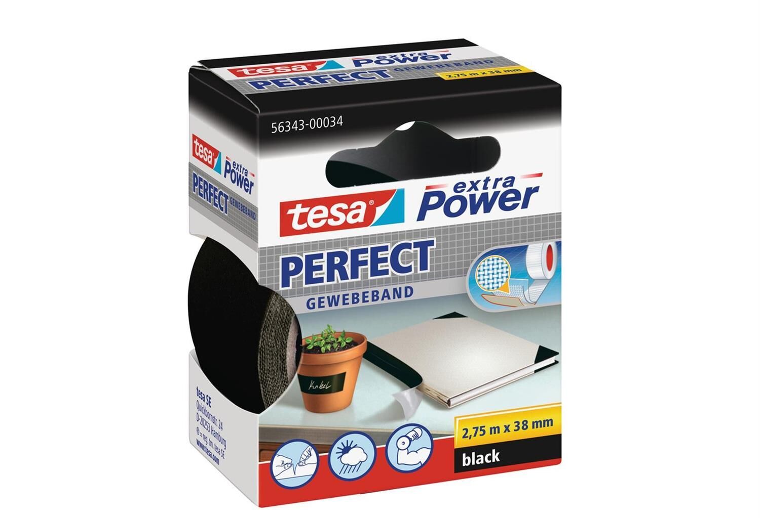 TESA Gewebeband extra Power 38mm 2,75m schwarz