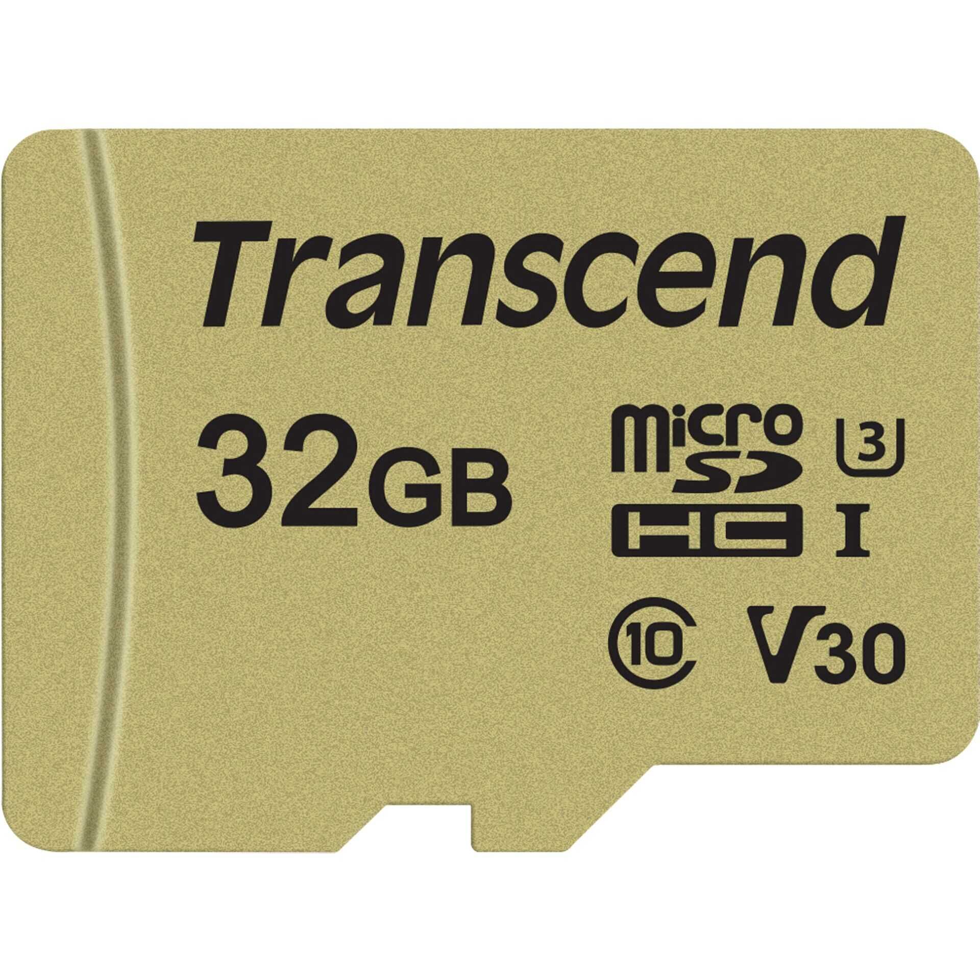 Transcend 500S - Flash-Speicherkarte (microSDHC/SD-Adapter inbegriffen) - 32 GB - Video Class V30 / UHS-I U3 / Class10 - microSDHC