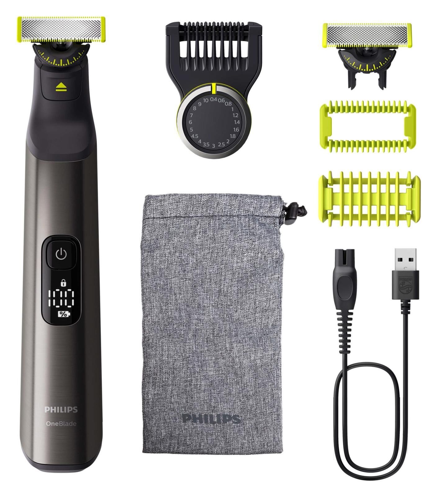 Philips QP6552/15 OneBlade Pro 360 Face+Body Bartschneider inkl. 2x Klingen + 1x Trimmeraufsatz + 1x Hautschutzaufsatz + Aufbewahrungstasche