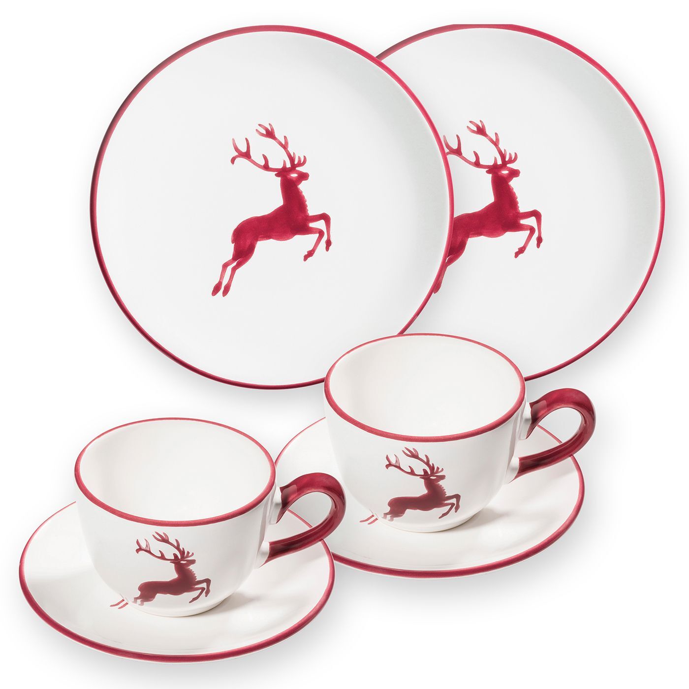 Gmundner Keramik Bordeauxr. Hirsch, Frühstück für 2 Cup