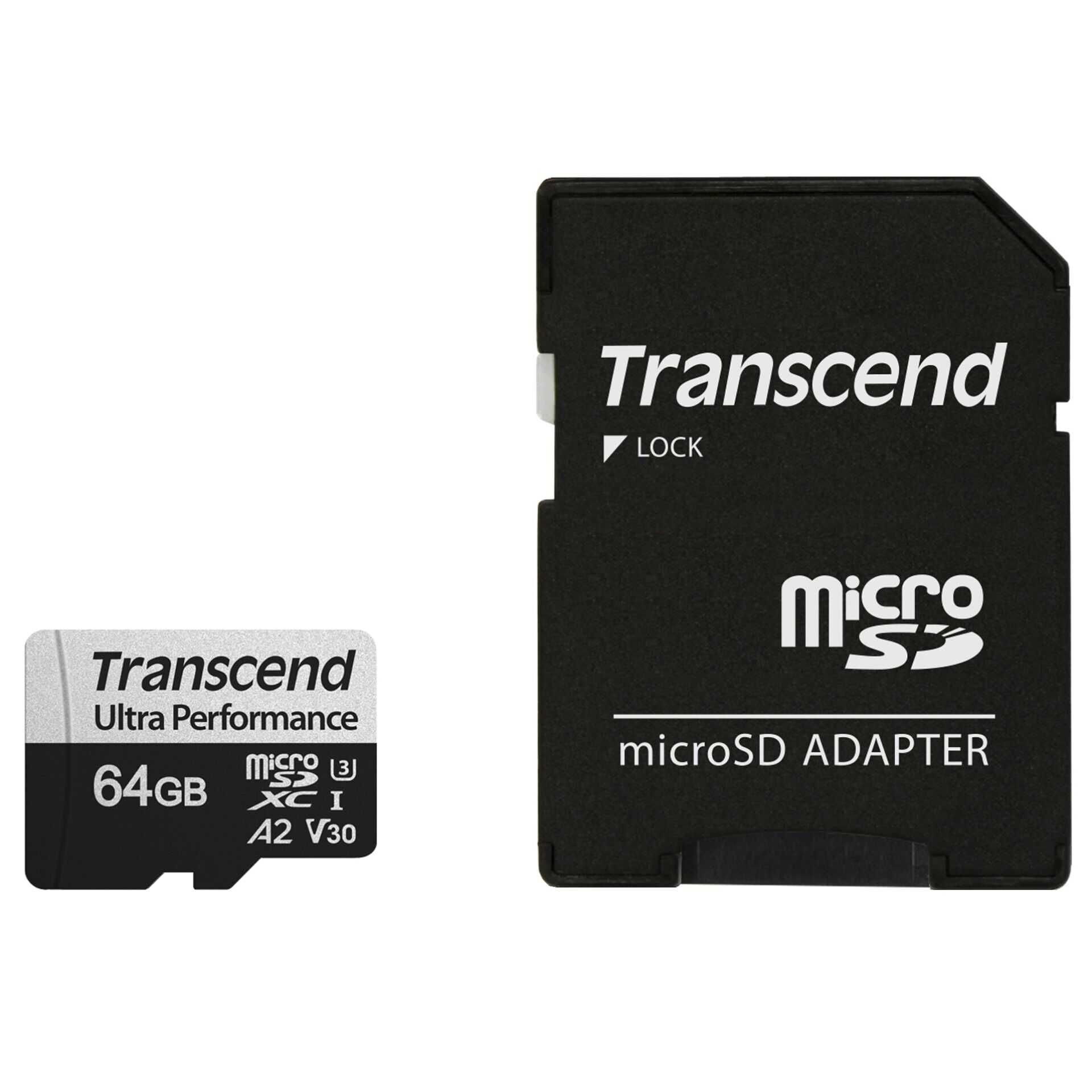 Transcend 340S - Flash-Speicherkarte - 64 GB - A2 / Video Class V30 / UHS-I U3 / Class10 - microSDXC