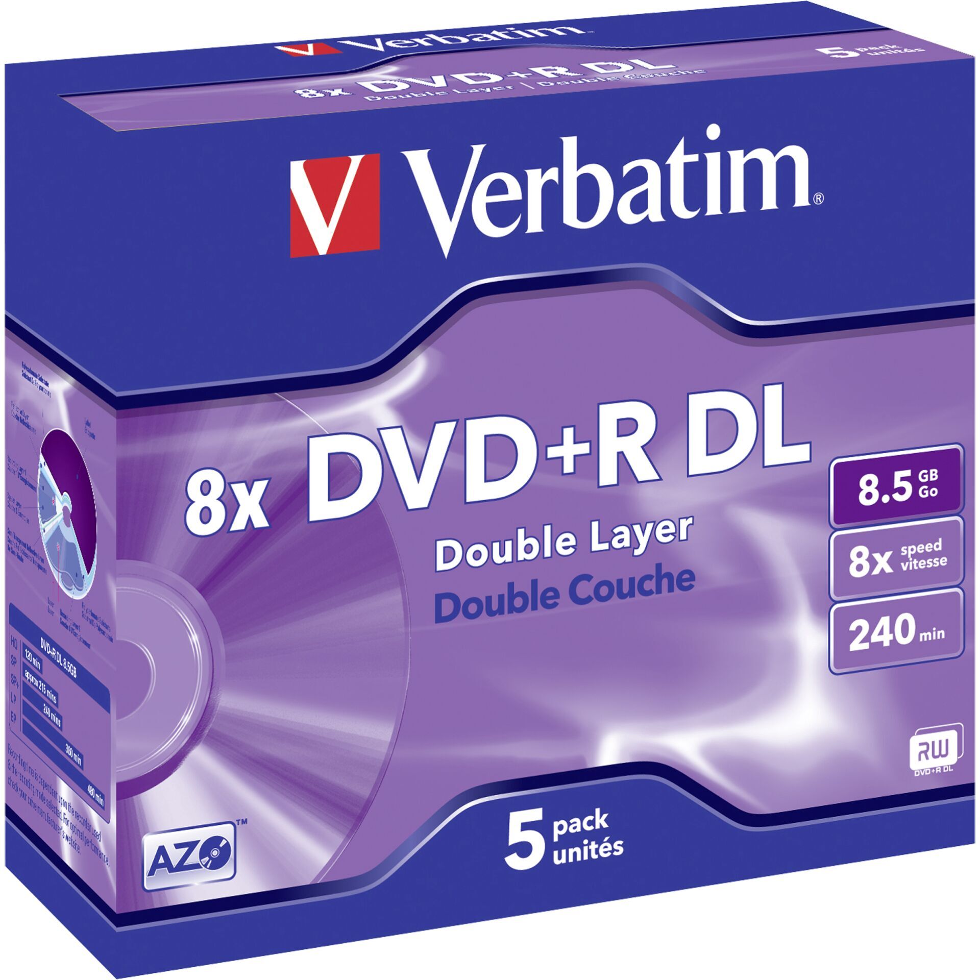 Verbatim - 5 x DVD+R DL - 8.5 GB (240 Min.) 8x - mattsilber - Jewel Case (Schachtel)