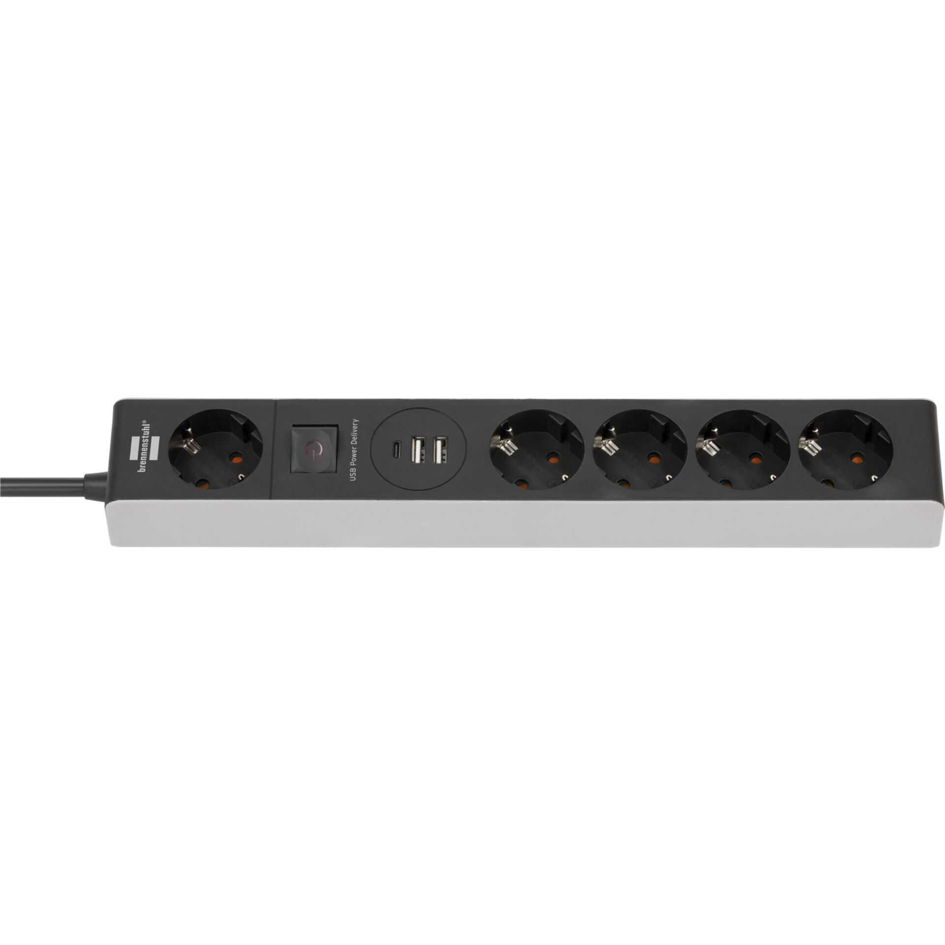 brennenstuhl Premium-Line - Steckdosenleiste - with USB Power Delivery - Ausgangsanschlüsse: 5 (2 x USB, USB-C, 5 x Stromversorgung) - 1.5 m Schnur - Grau, Schwarz