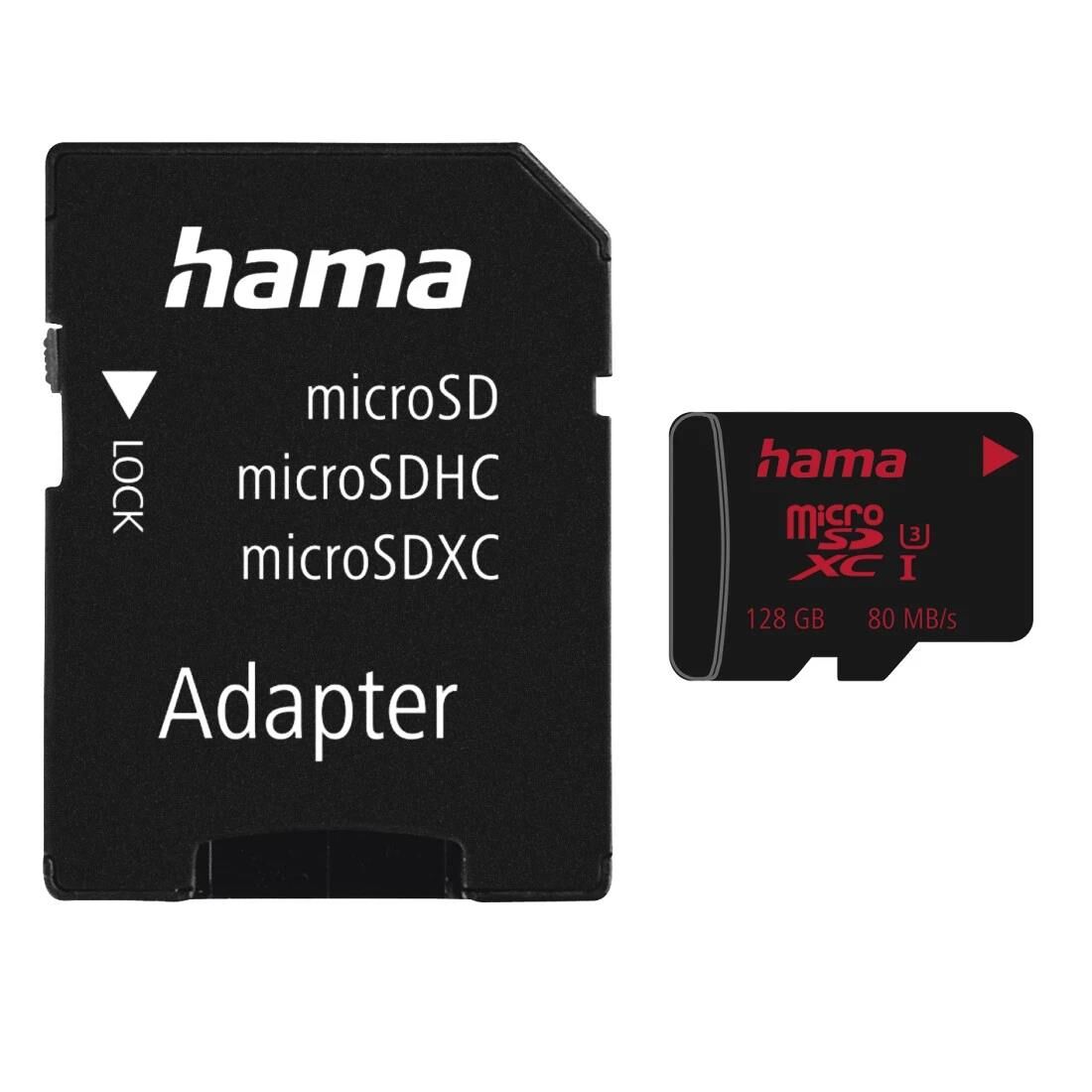 Hama microSDXC 128GB UHS Speed Class 3 UHS-I 80MB / s + Adapter / Foto