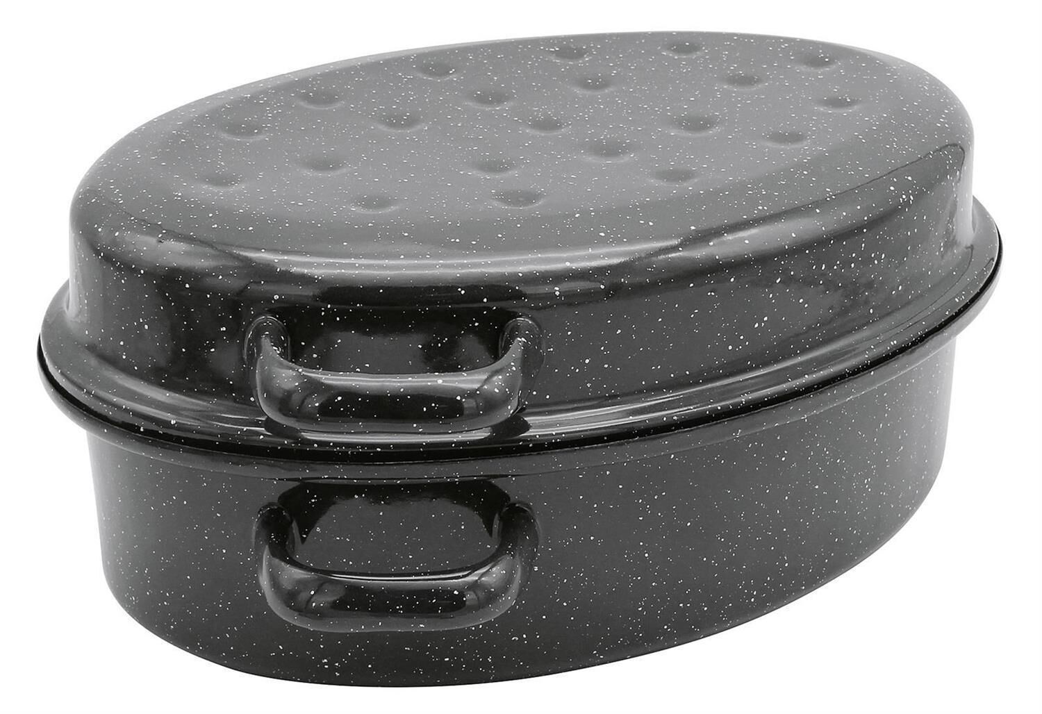 KARL KRÜGER Gänsebräter oval 10,5 liter Ø42cm emailliert schwarz/weiß gesprenkelt
