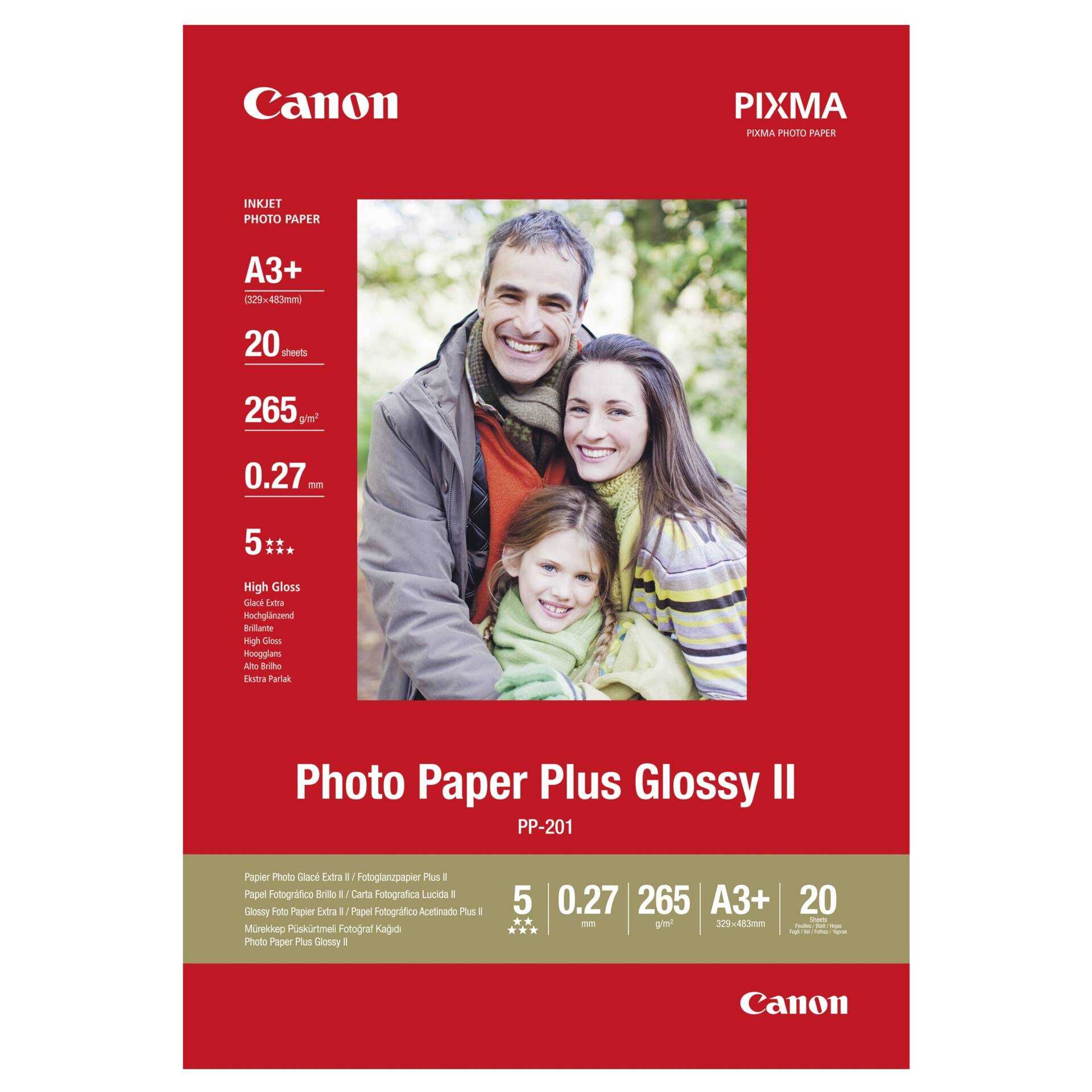 Canon Photo Paper Plus Glossy II PP-201 - Glänzend - A3 plus (329 x 423 mm) 20 Blatt Fotopapier - für PIXMA iX7000, MP210, MP520, MP610, MP970, MX300, MX310, MX700, MX850, PRO-1, PRO-10, 100