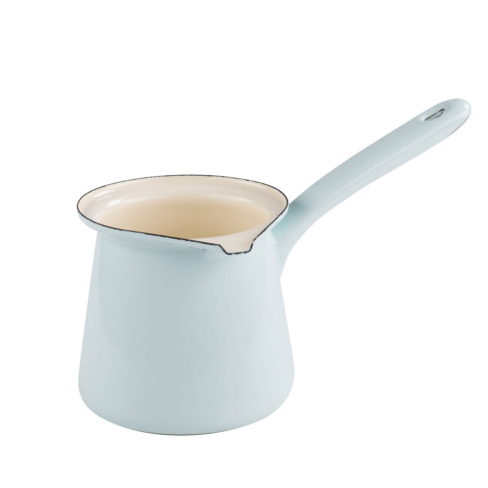 Riess Kaffeekocher mit Schnabel und Stiel Ø11cm 0,75 Liter Emaille Classic Pastell Türkis
