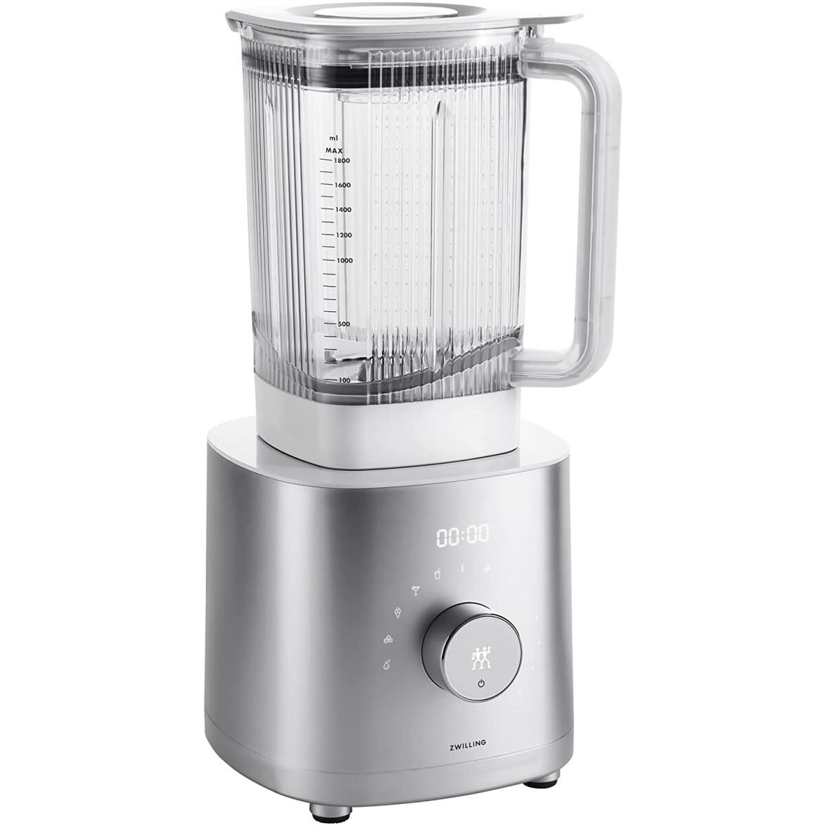 Zwilling Enfinigy Hochleistungsstandmixer, 1600 Watt, 1,8 Liter, 6 Automatikprogramme, Silber, inkl. Stampfer
