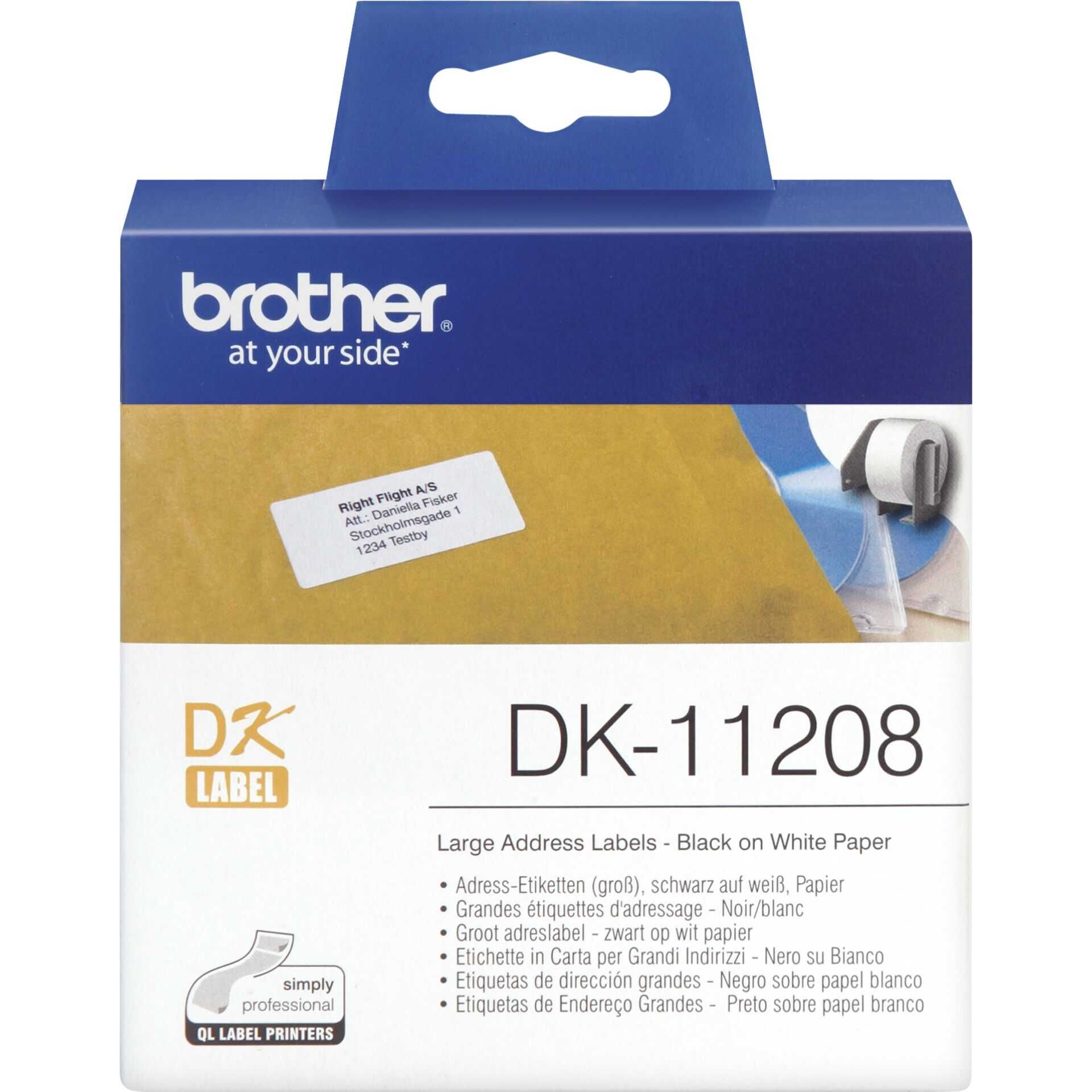 Brother DK-11208 - Schwarz auf Weiß - 400) Adressetiketten - für Brother QL-1050, 1060, 500, 550, 560, 570, 580, 600, 650, 700, 710, 720, 820