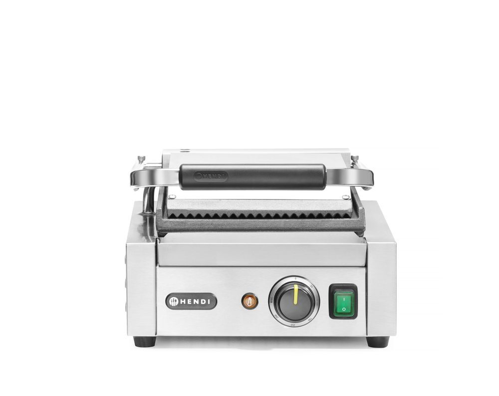 HENDI Kontaktgrill - Einzelversion, oben gerillt, unten glatt, 230V/1800W, 310x400x(H)210mm