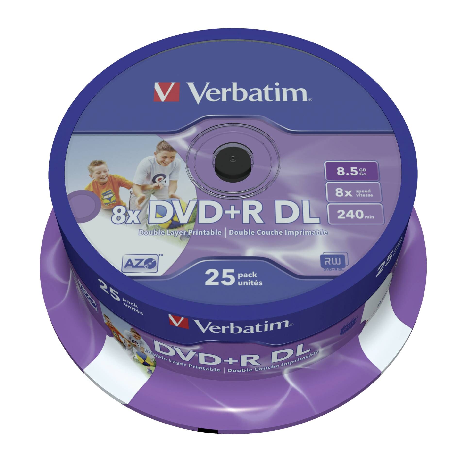Verbatim - 25 x DVD+R DL - 8.5 GB 8x - breite bedruckbare Oberfläche - Spindel
