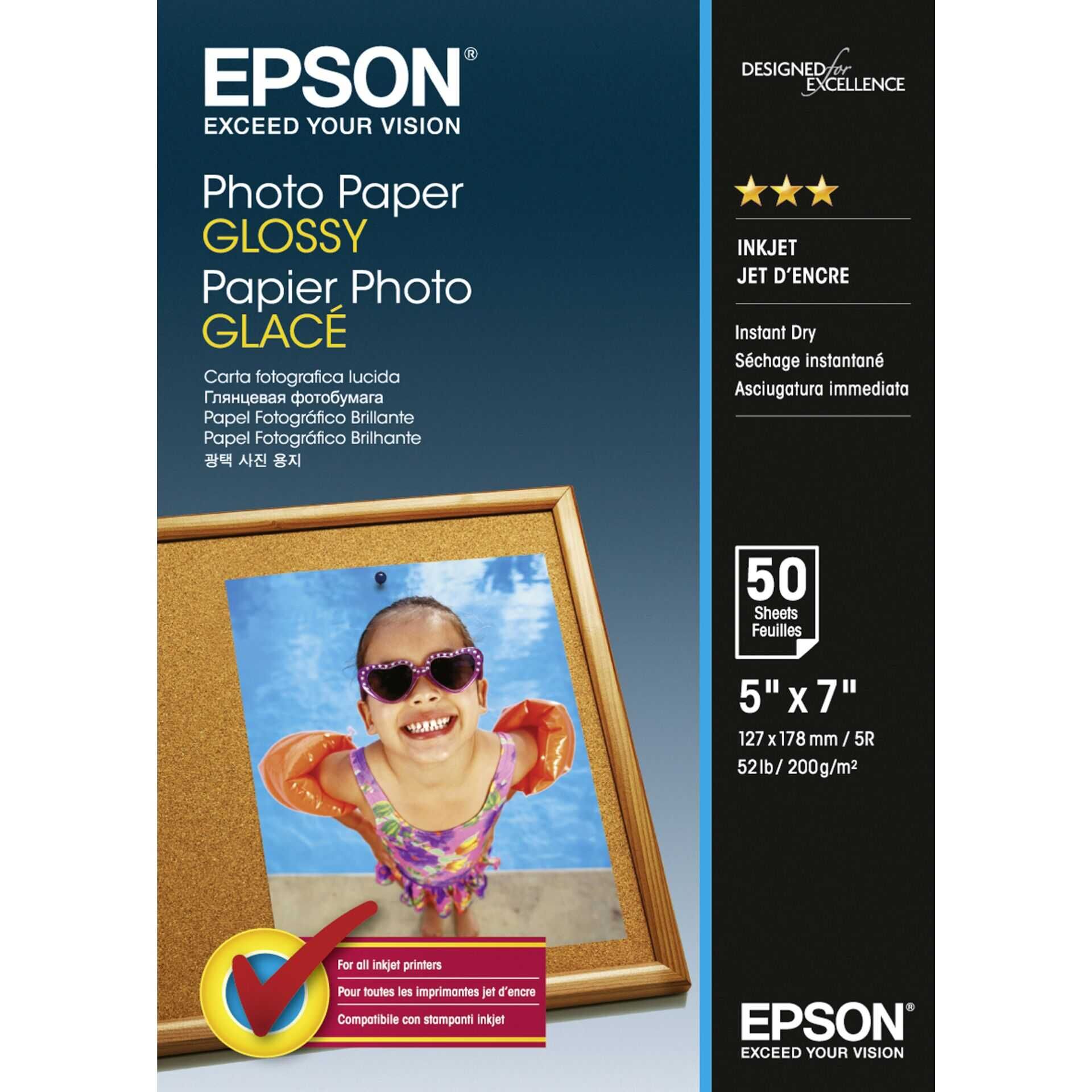 Epson - Glänzend - 127 x 178 mm - 200 g/m² - 50 Blatt Fotopapier - für EcoTank ET-2750, 2751, 2756, 4750; Expression Home HD XP-15000; Expression Premium XP-6005
