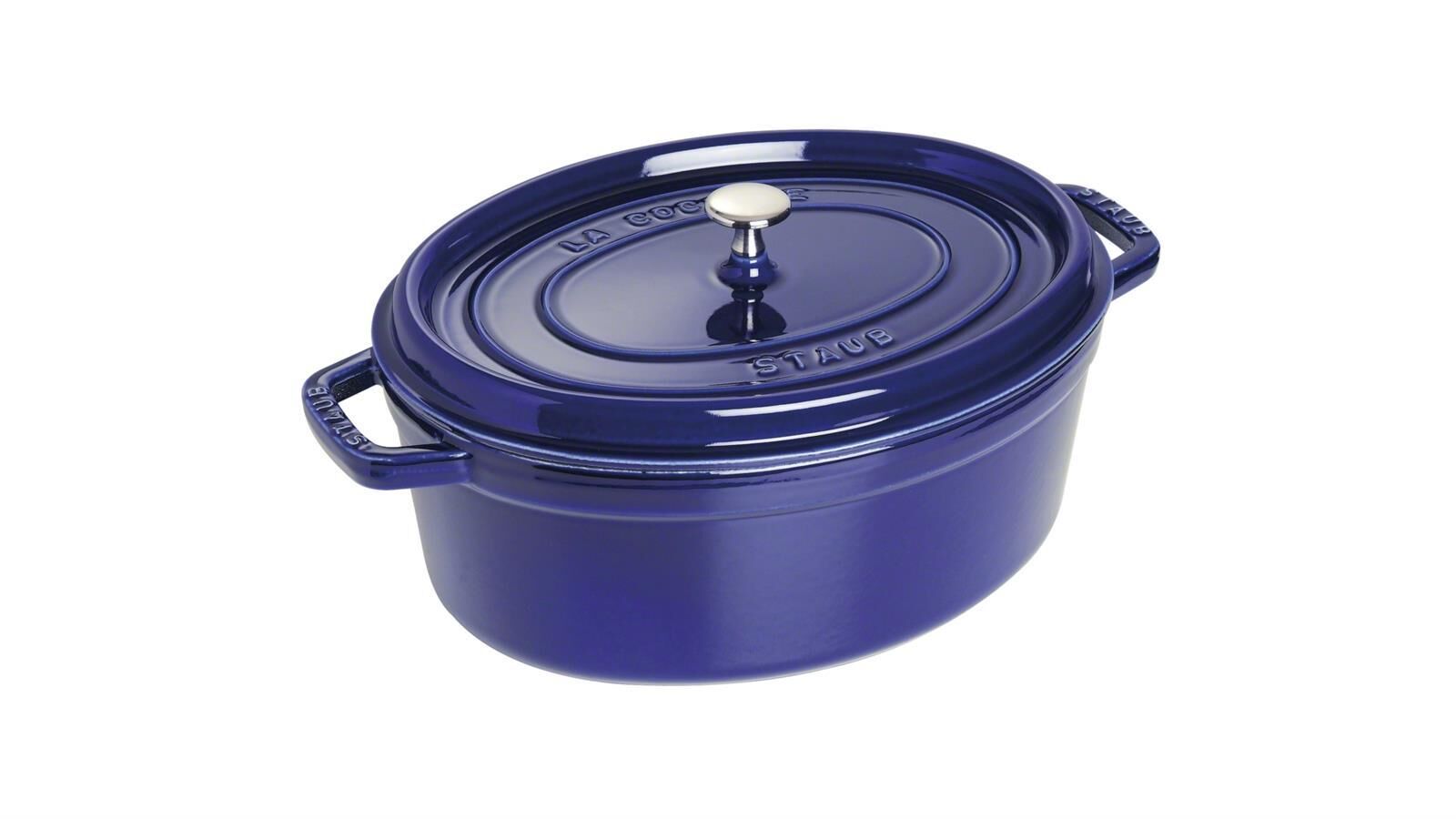 Staub Cocotte oval Dunkelblau 31cm Gusseisen Bräter