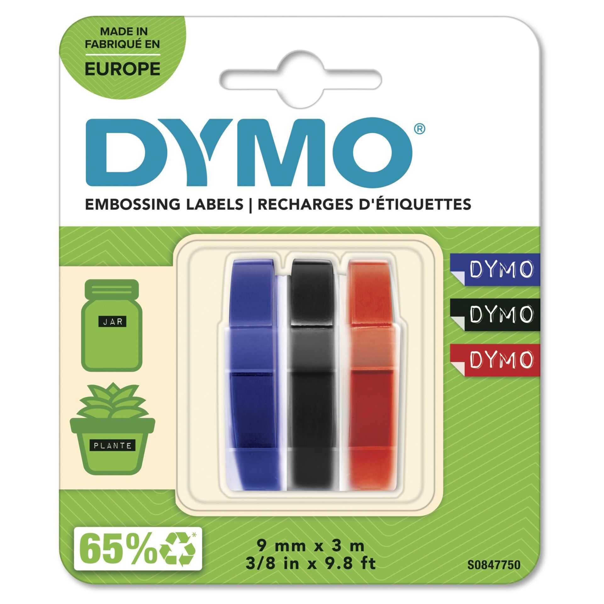 DYMO - Selbstklebend - Schwarz, Blau, Rot - Rolle (0,9 cm x 3 m) 3 Rolle(n) Blisterverpackung - 3D-Prägeband - für DYMO Junior embosser