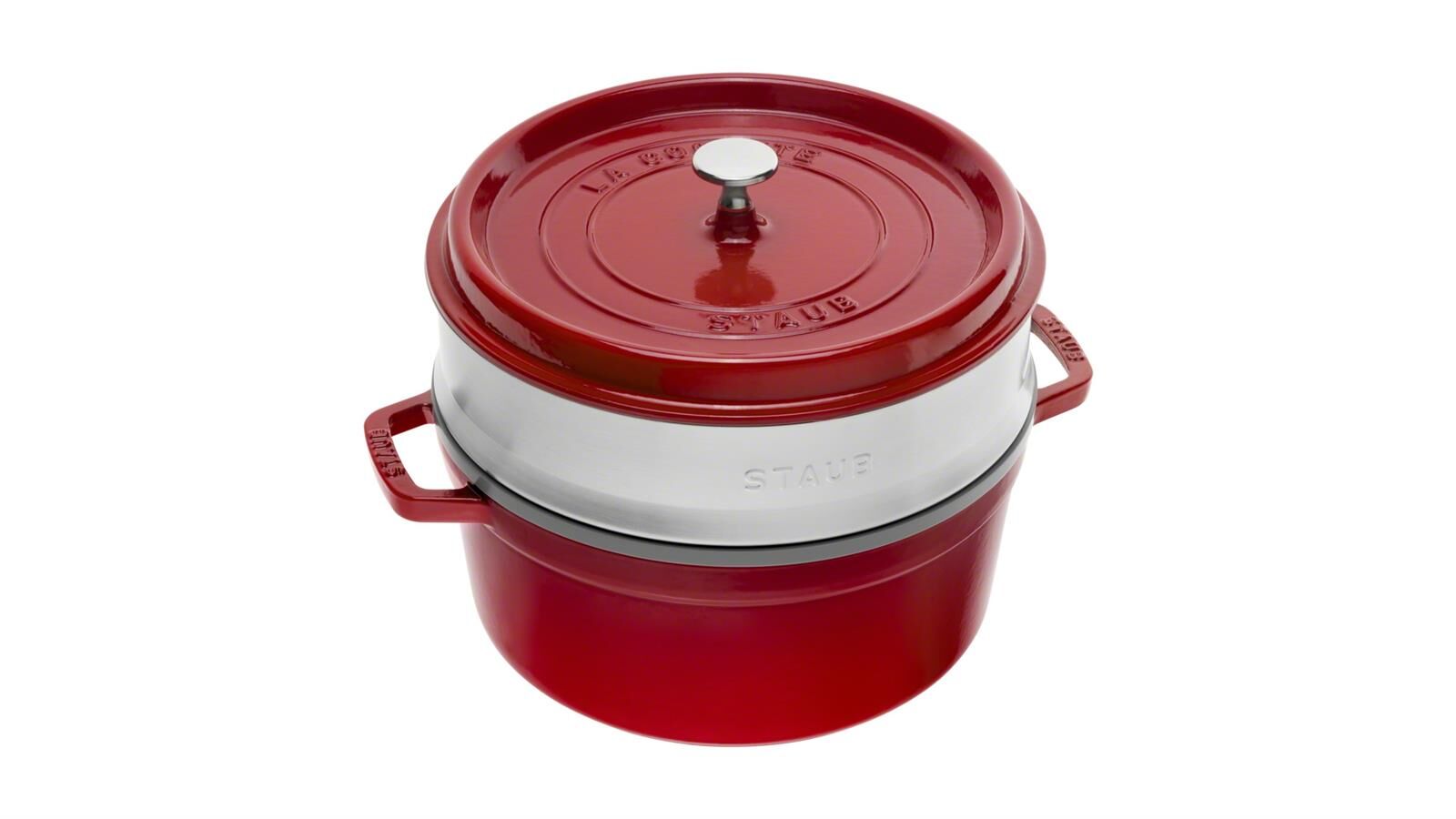 Staub Cocotte Bräter Kirschrot 26 cm mit Einsatz