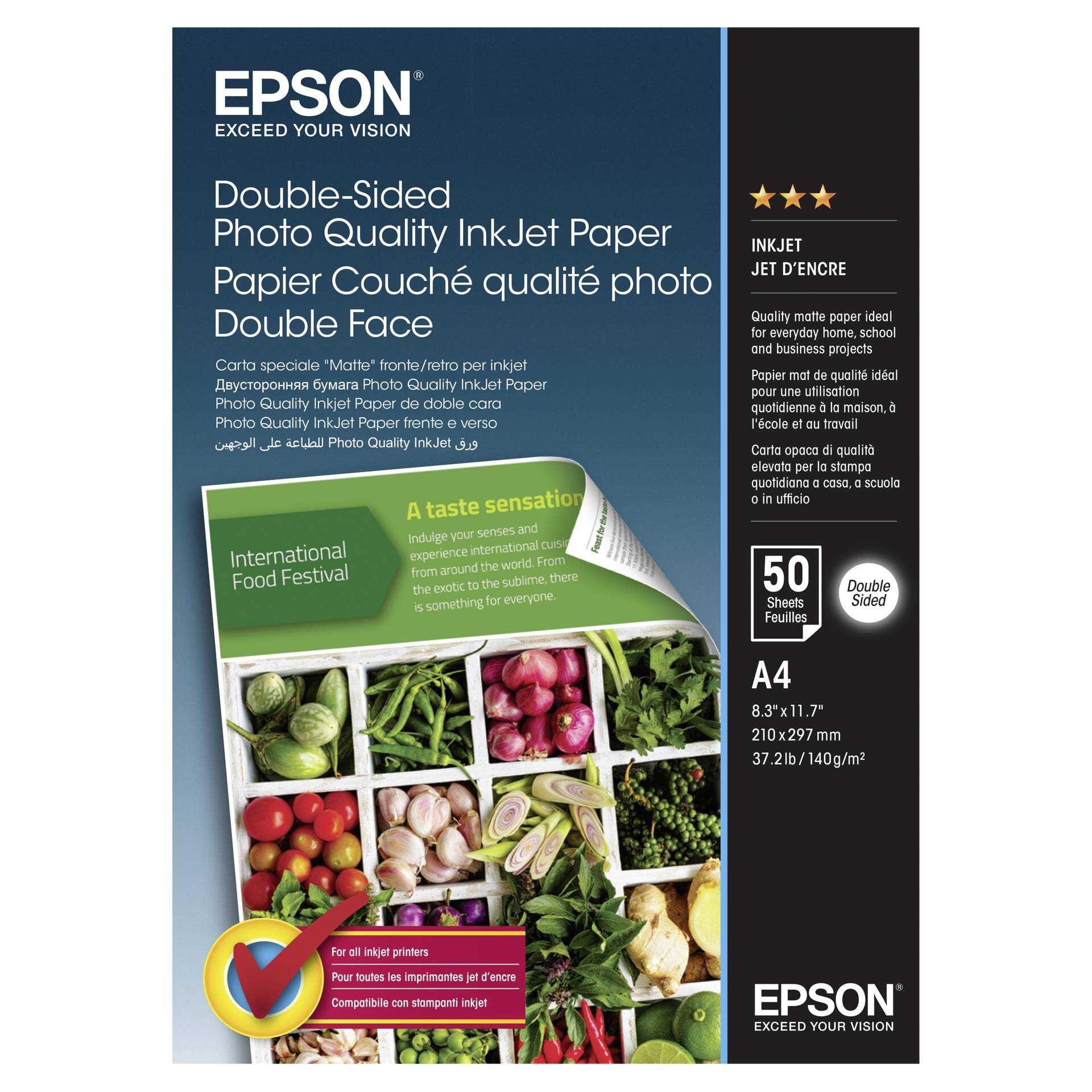 Epson Double-Sided Photo Quality Inkjet Paper - Matt - A4 (210 x 297 mm) - 140 g/m² - 50 Blatt Fotopapier - für EcoTank ET-2650, 2750, 2751, 4750; Expression Premium XP-6005; WorkForce Pro RIPS WF-C879