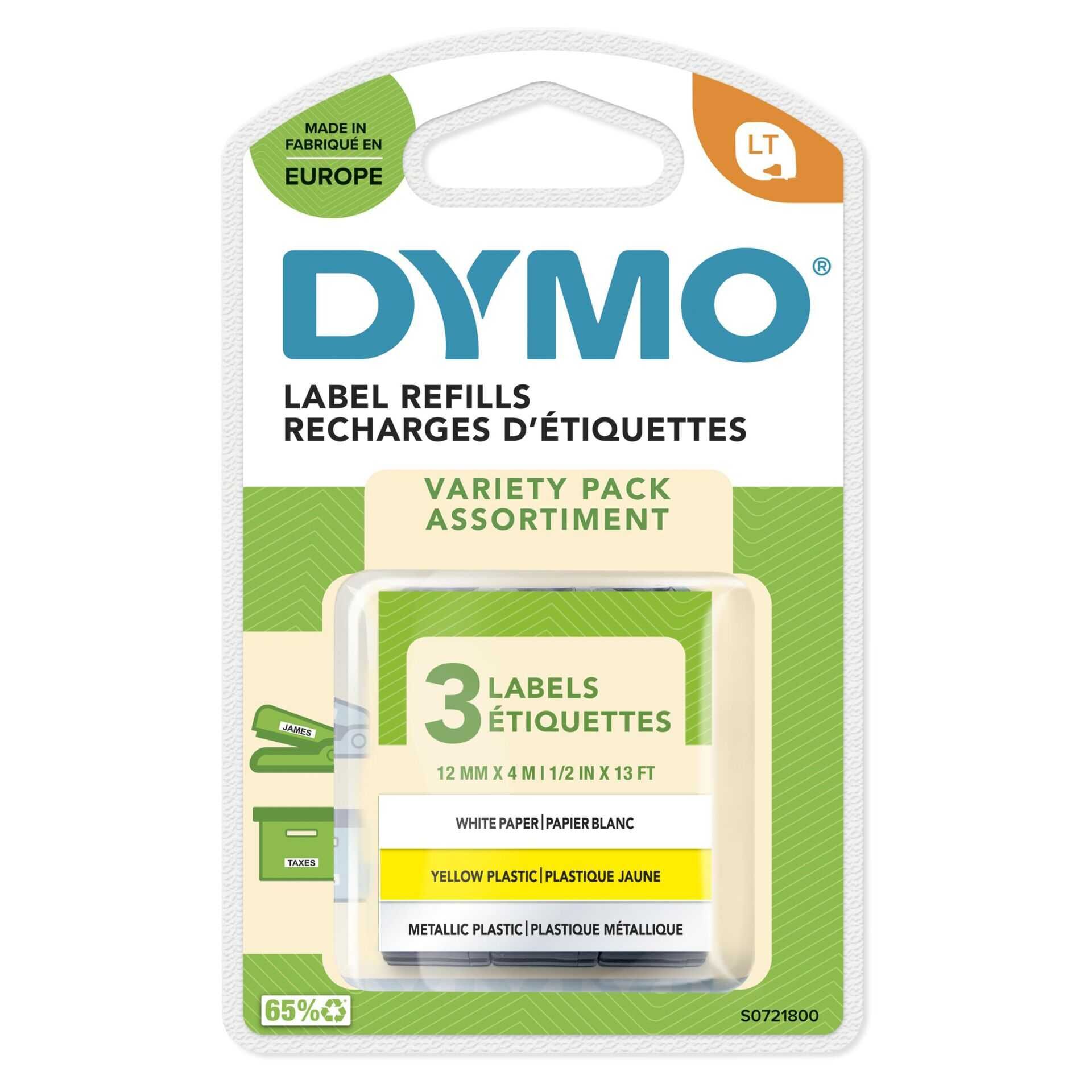 DYMO LetraTAG Starter Pack - Weiß, Silber, Gelb - Rolle (1,2 cm x 4 m) 3 Rolle(n) Etikettband-Set - für LetraTag QX50, XR
