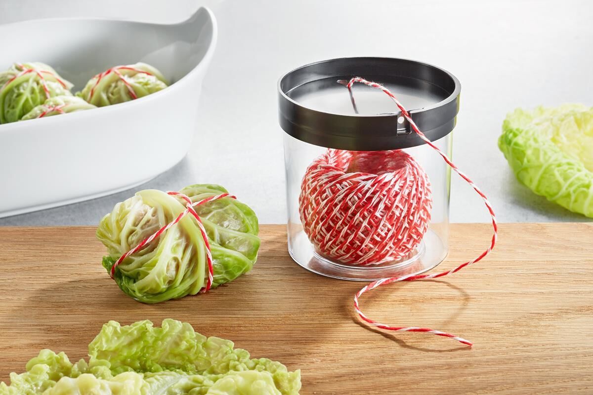 GEFU Kordelbox FILIO mit Wurst und Schinkengarn rot/weiß
