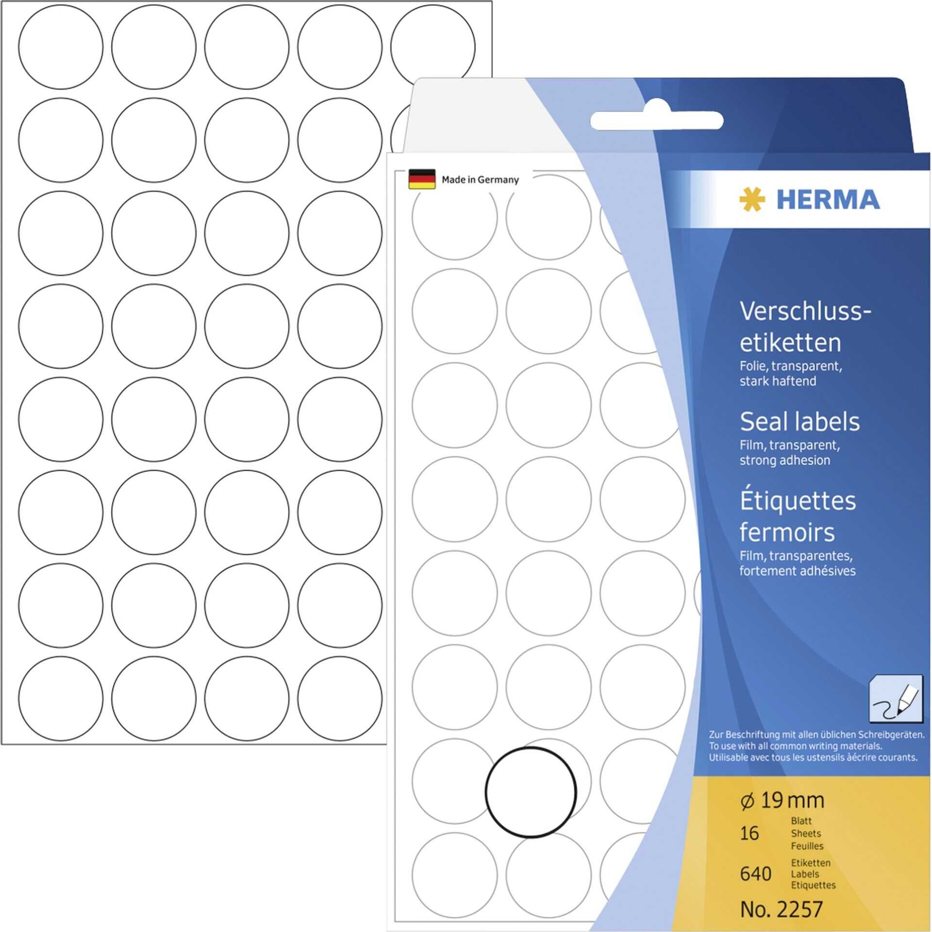 HERMA - Verschlussetiketten - 19 mm diameter - durchsichtig - Polyester (Packung mit 640)