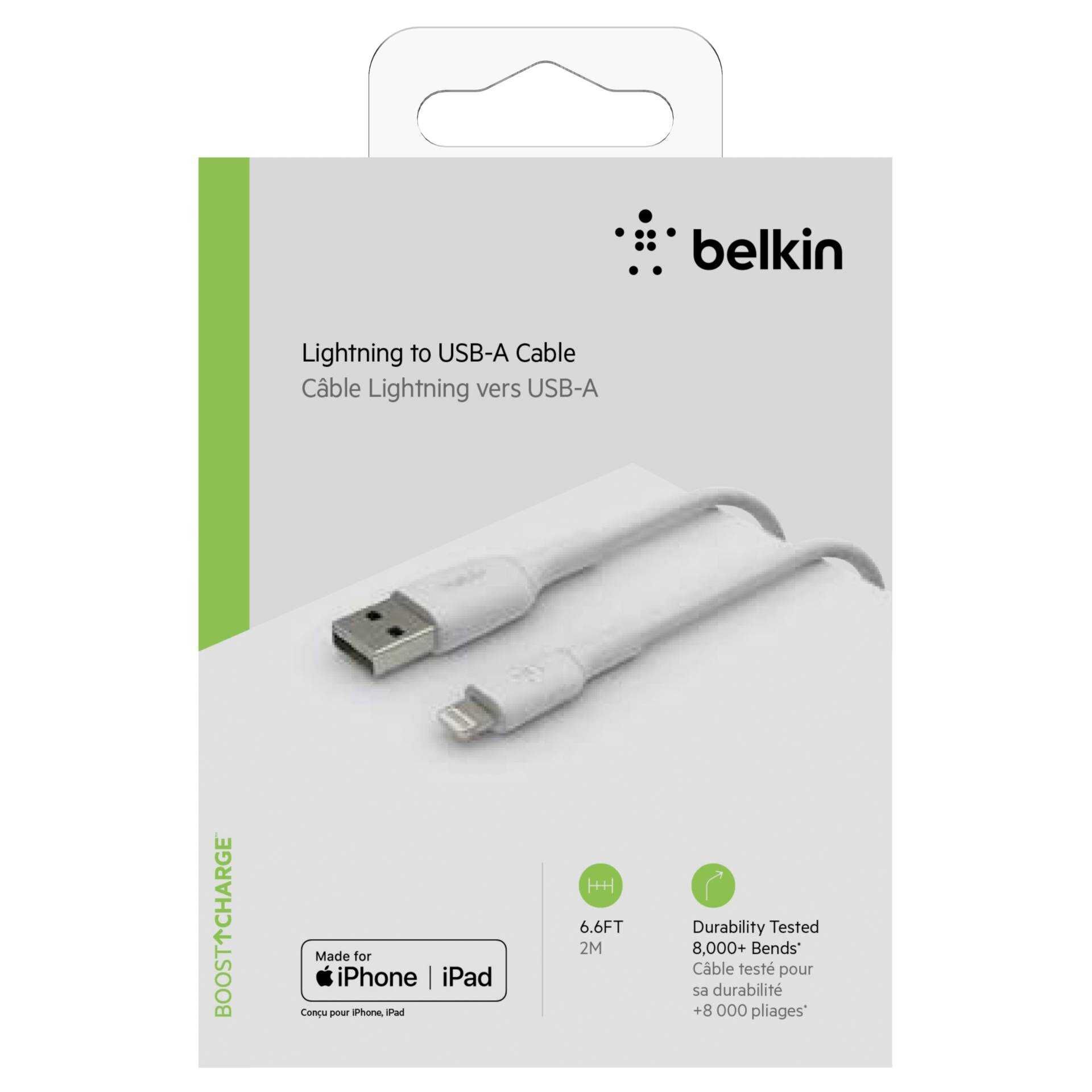 Belkin BOOST CHARGE - Lightning-Kabel - Lightning (M) bis USB (M) - 2 m - weiß - für Apple 10.5-inch iPad Pro; 12.9-inch iPad Pro (2nd generation); iPhone 11, 11 Pro, 11 Pro Max, 8, XR, XS, XS Max