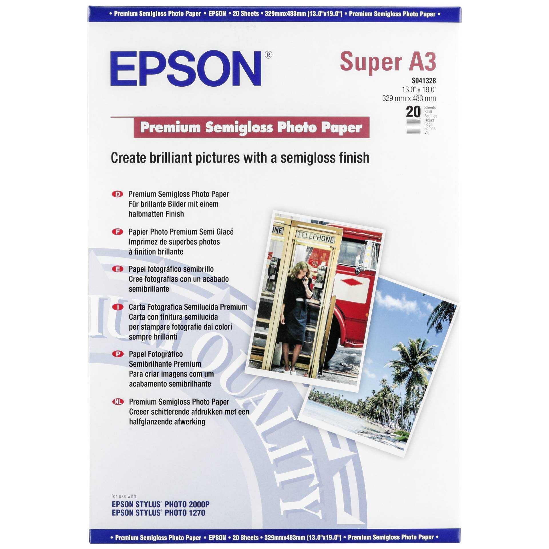 Epson Premium Semigloss Photo Paper - Halbglänzend - A3 plus (329 x 423 mm) 20 Blatt Fotopapier - für SureColor P5000, P800, SC-P5000, P7500, P900, T3100, T3400, T3405, T5100, T5400, T5405