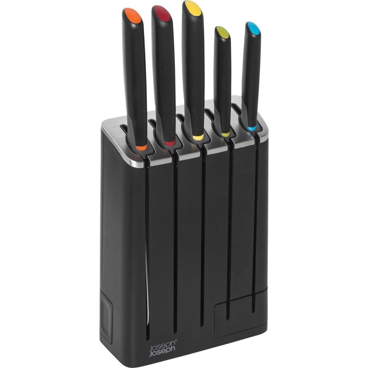 Joseph Joseph Elevate™ Slimblock Messer 5-teiliges Messerblock-Set mit herausnehmbarem Messerschärfer - Mehrfarbig