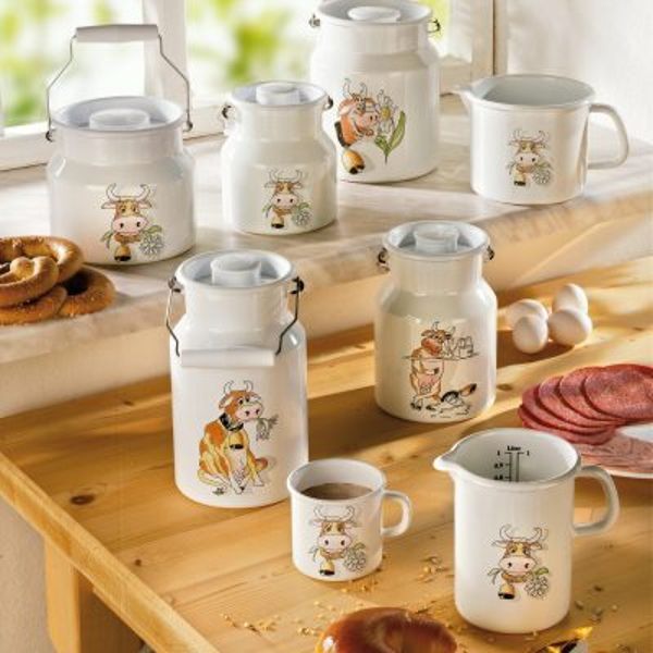 Riess Country Almliesel Milchkanne mit Deckel 1 Liter Emaille