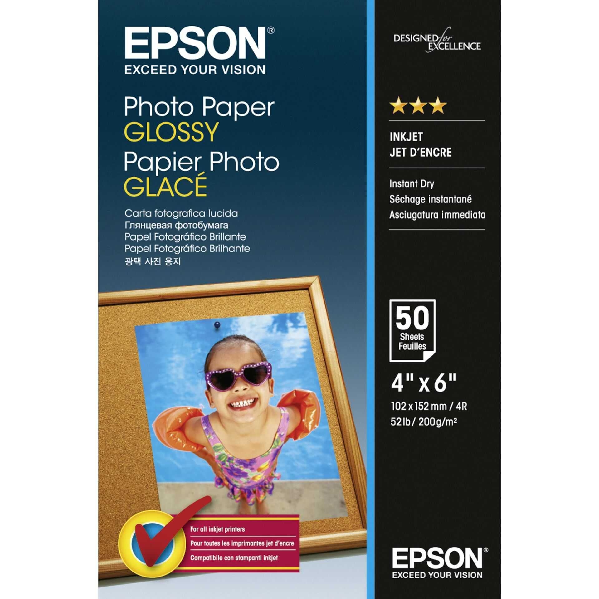 Epson - Glänzend - 102 x 152 mm - 200 g/m² - 50 Blatt Fotopapier - für EcoTank ET-1110, 2750, 2751, 2756, 4750; WorkForce ET-4700, WF-7725; WorkForce Pro WF-3725