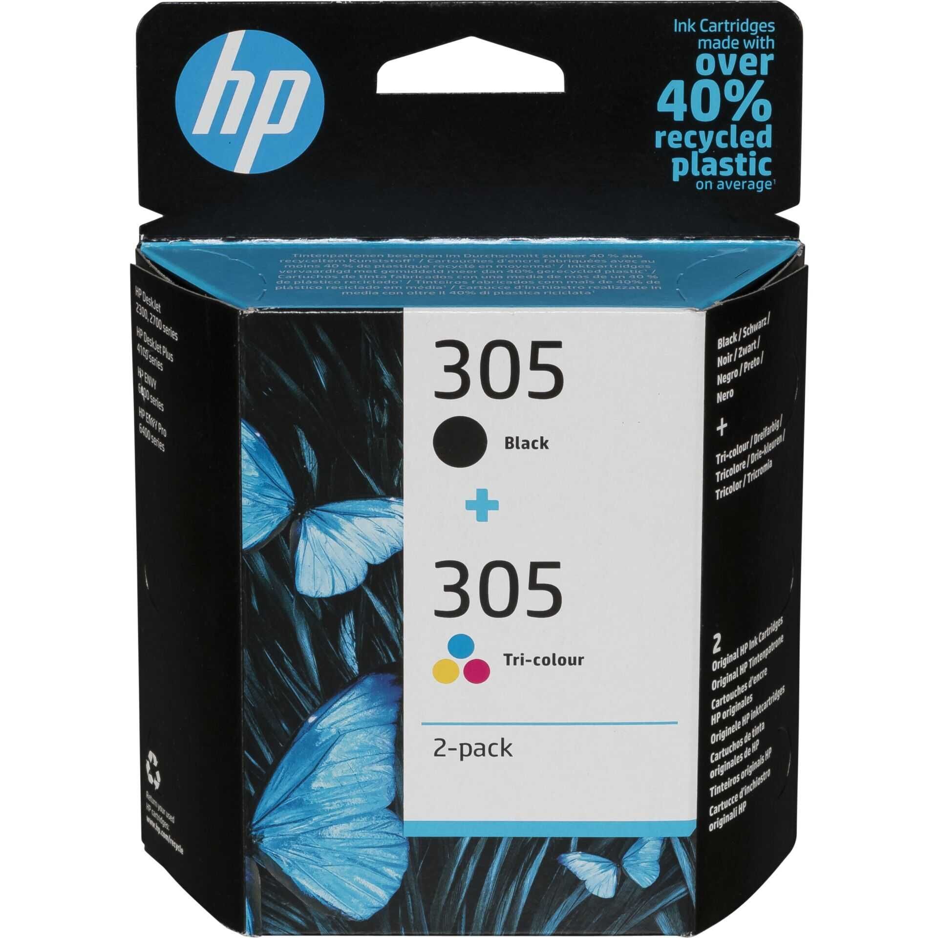 HP 305 - 2er-Pack - Schwarz, Farbe (Cyan, Magenta, Gelb) - original - Tintenpatrone - für Deskjet 1255, 23XX, 27XX, 41XX; DeskJet Plus 41XX; ENVY 60XX, 64XX; ENVY Pro 64XX