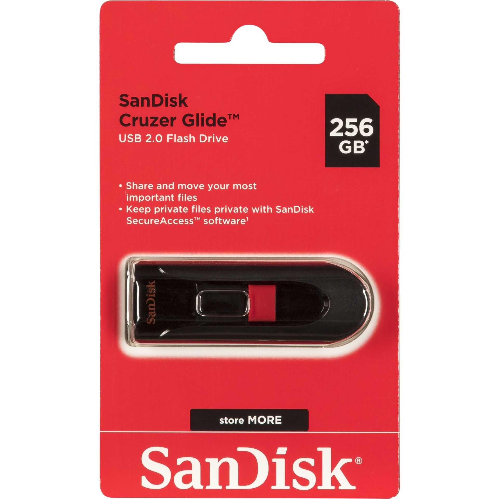 SanDisk Cruzer Glide - USB-Flash-Laufwerk - 256 GB - USB 2.0 - Schwarz, Rot