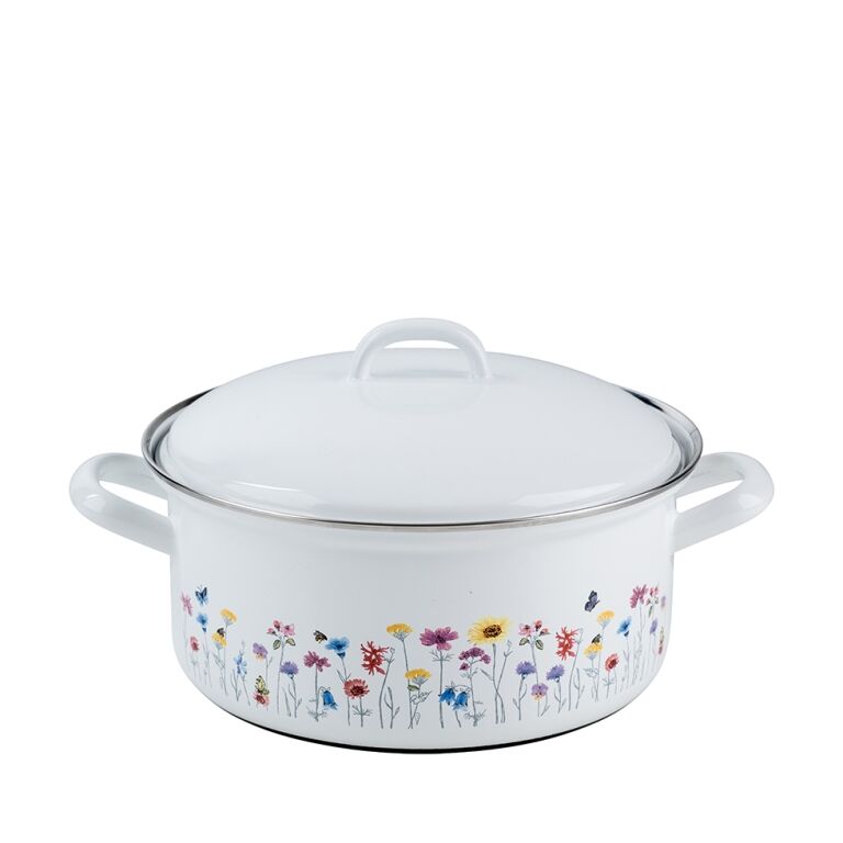 Riess Kasserolle mit Deckel Ø20cm 2L Flora Emaille