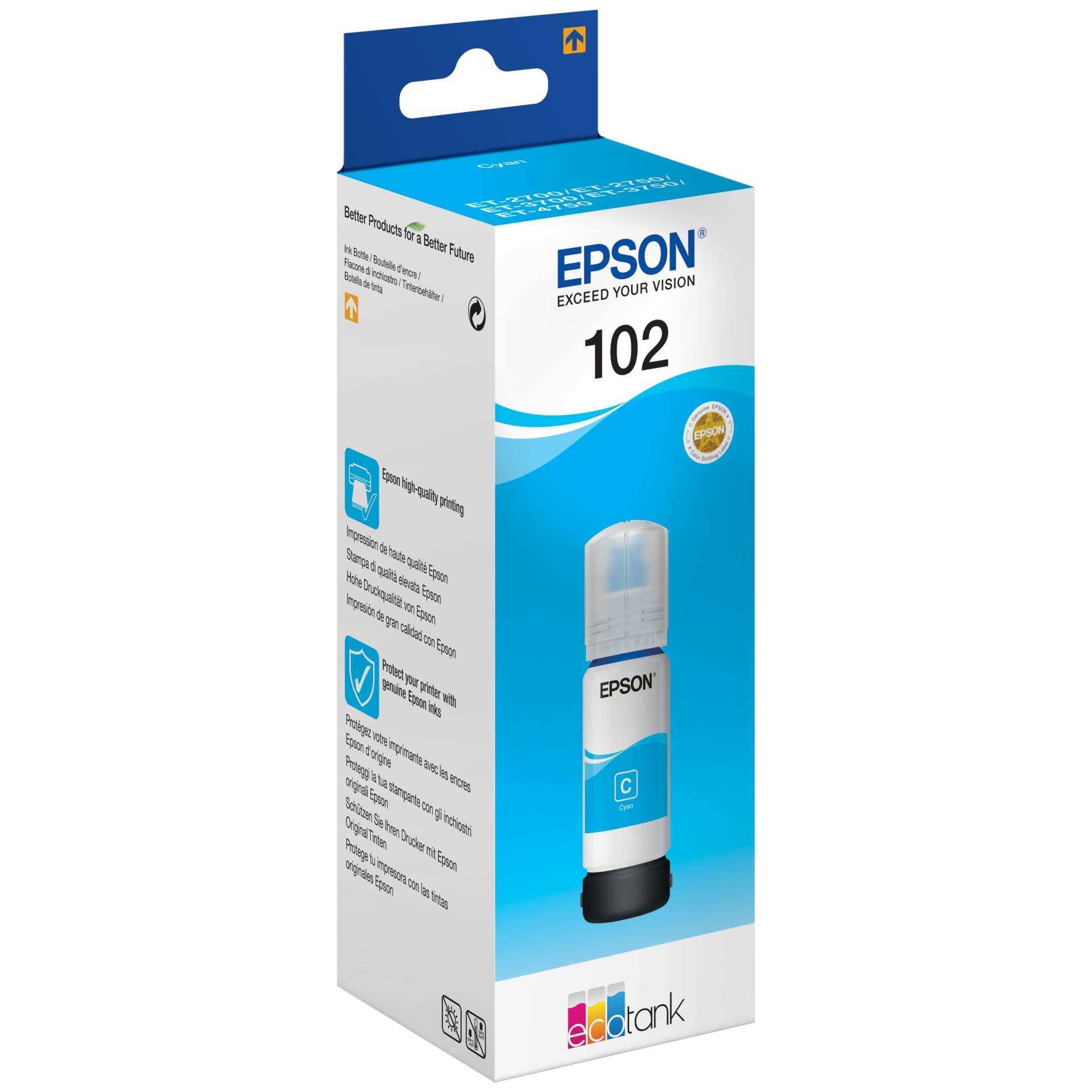 Epson 102 - 70 ml - Cyan - Original - Tintenbehälter - für EcoTank ET-15000, 2700, 2750, 2751, 2756, 3700, 3750, 4750; Expression ET-2700, 2750, 3700