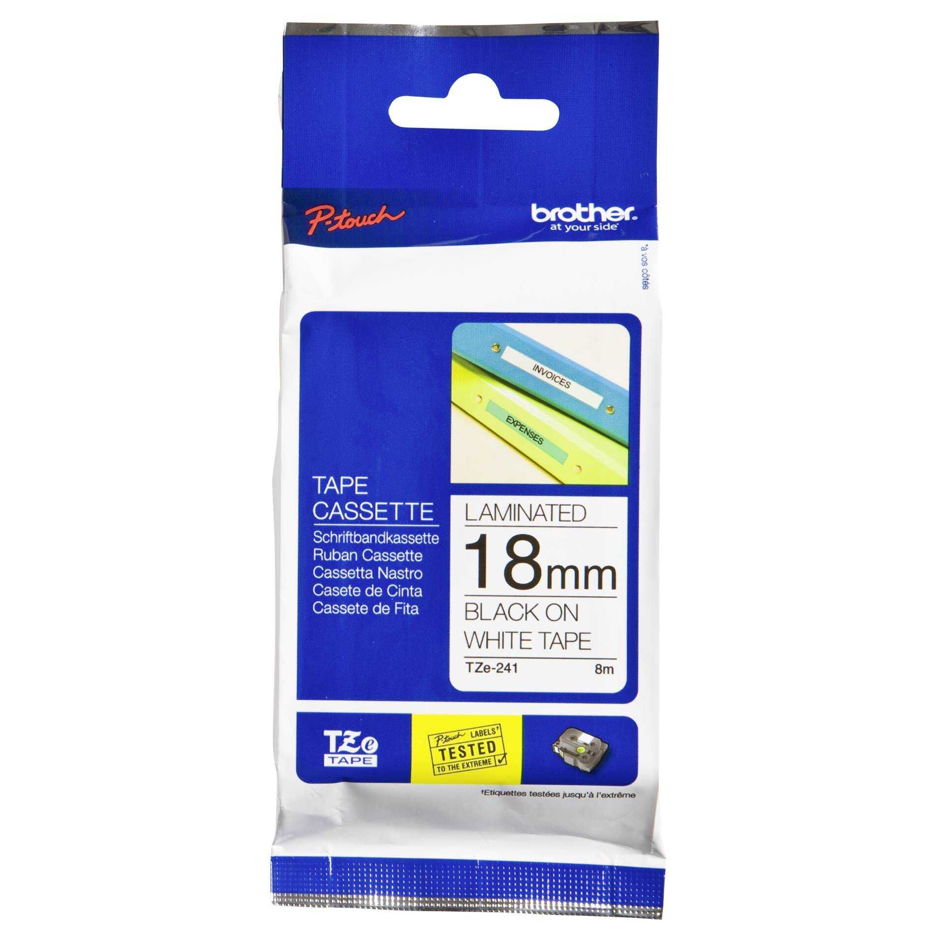 Brother TZe-241 - Standard-Klebstoff - Schwarz auf Weiß - Rolle (1,8 cm x 8 m) 1 Rolle(n) laminiertes Band - für Brother PT-D600; P-Touch PT-1880, D450, E550, E800, P900, P950; P-Touch Cube Plus PT-P710