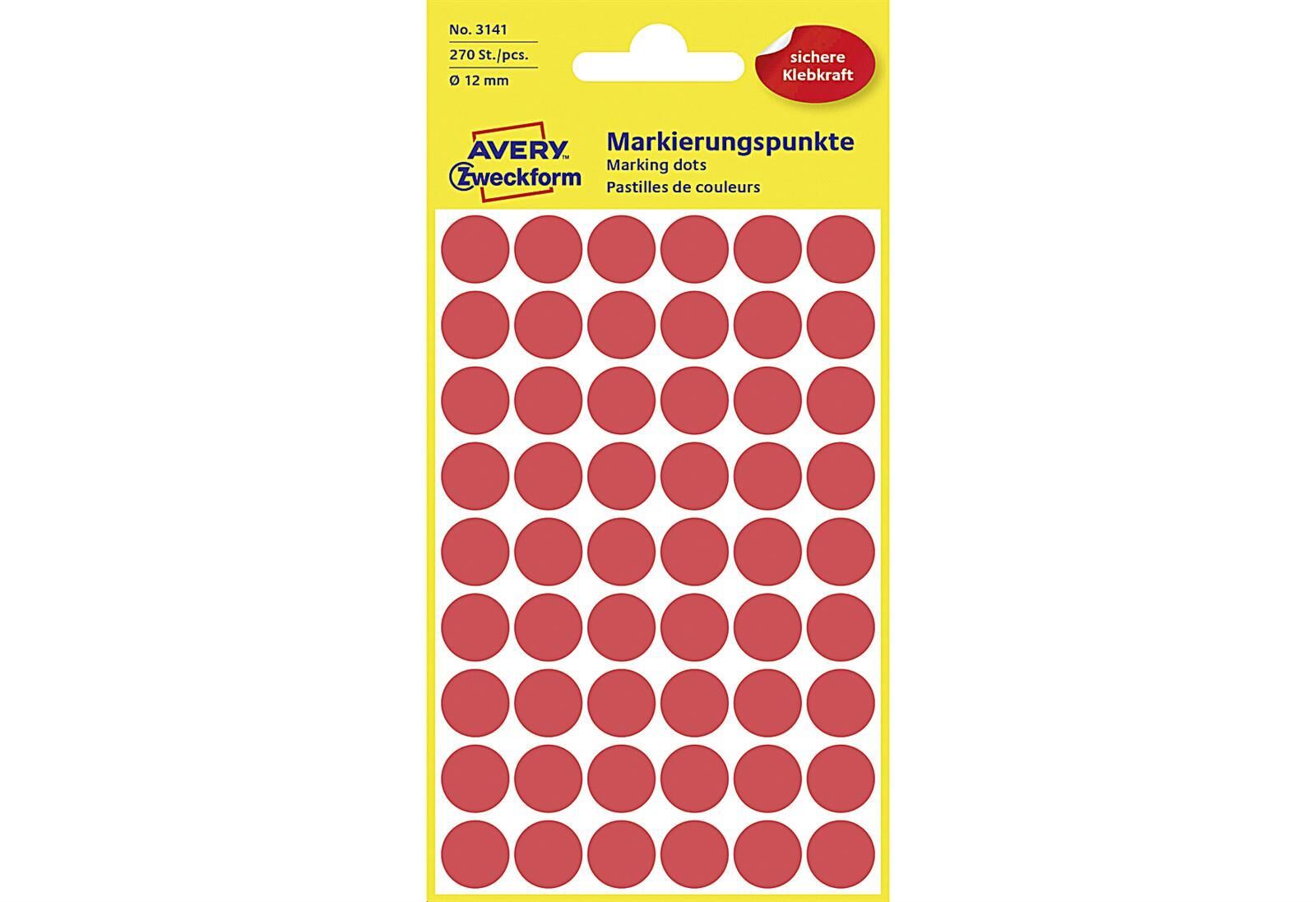 AVERY ZWECKFORM Etiketten 3141 Markierungspunkt Ø12mm rot 270 Stück