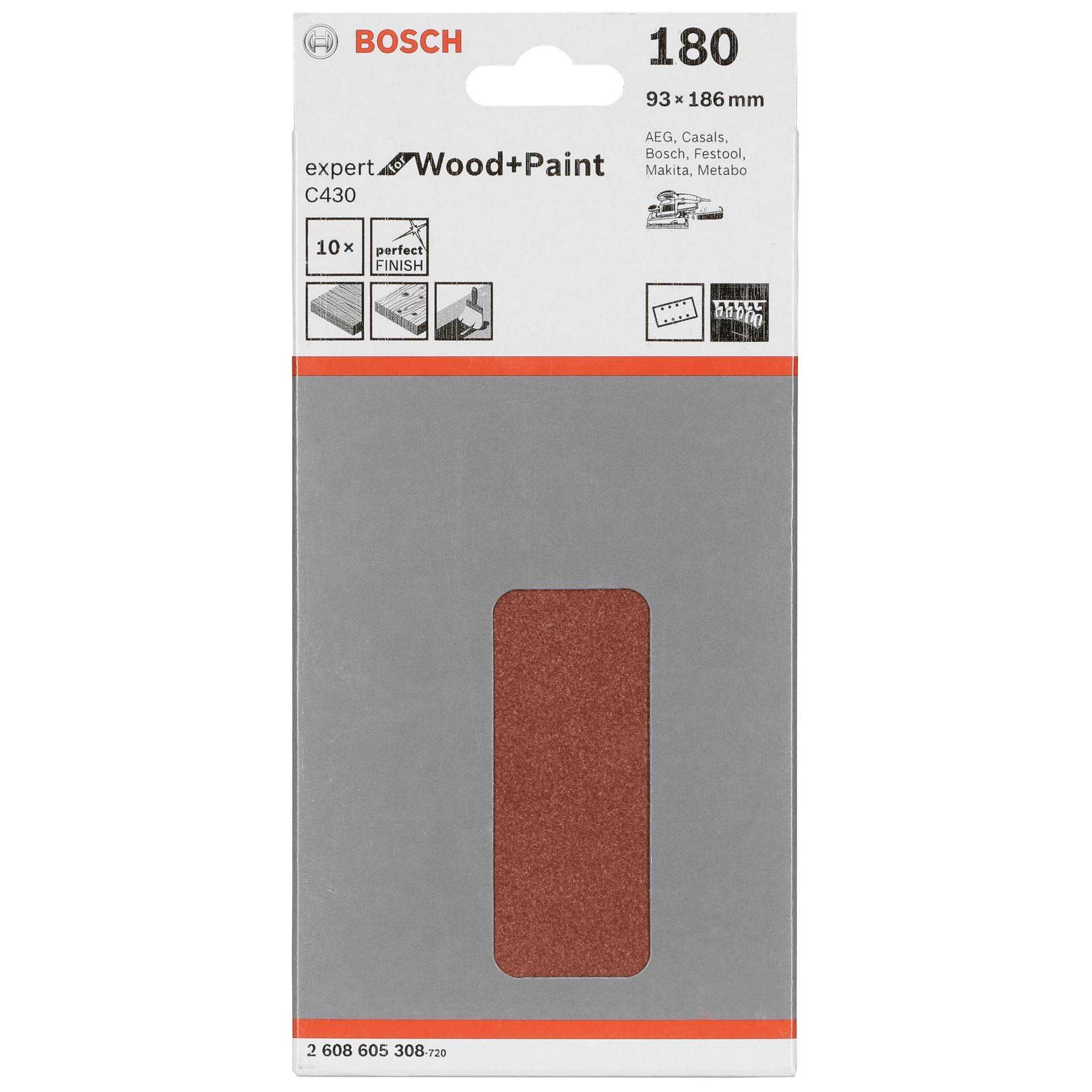 Bosch Expert for Wood+Paint C430 - Schleifpapier - für Hartholz, Farbe auf Holz - 10 Stücke - rechteckig - Körnung: 180