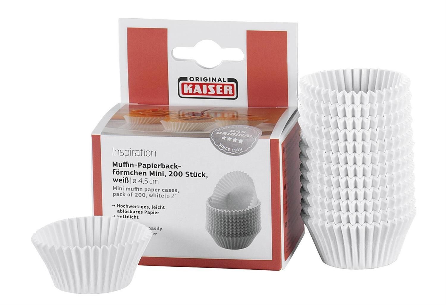 KAISER Papierbackförmchen Mini Muffin Ø4,5cm weiß 200er Pack