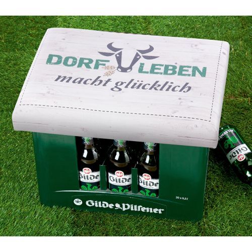Gilde Sitzpolster, rechteckig, "Dorfleben", Spruch, Kunststoff, naturfarben, VE 6, L. 34 cm, B. 44 cm, H. 5 cm