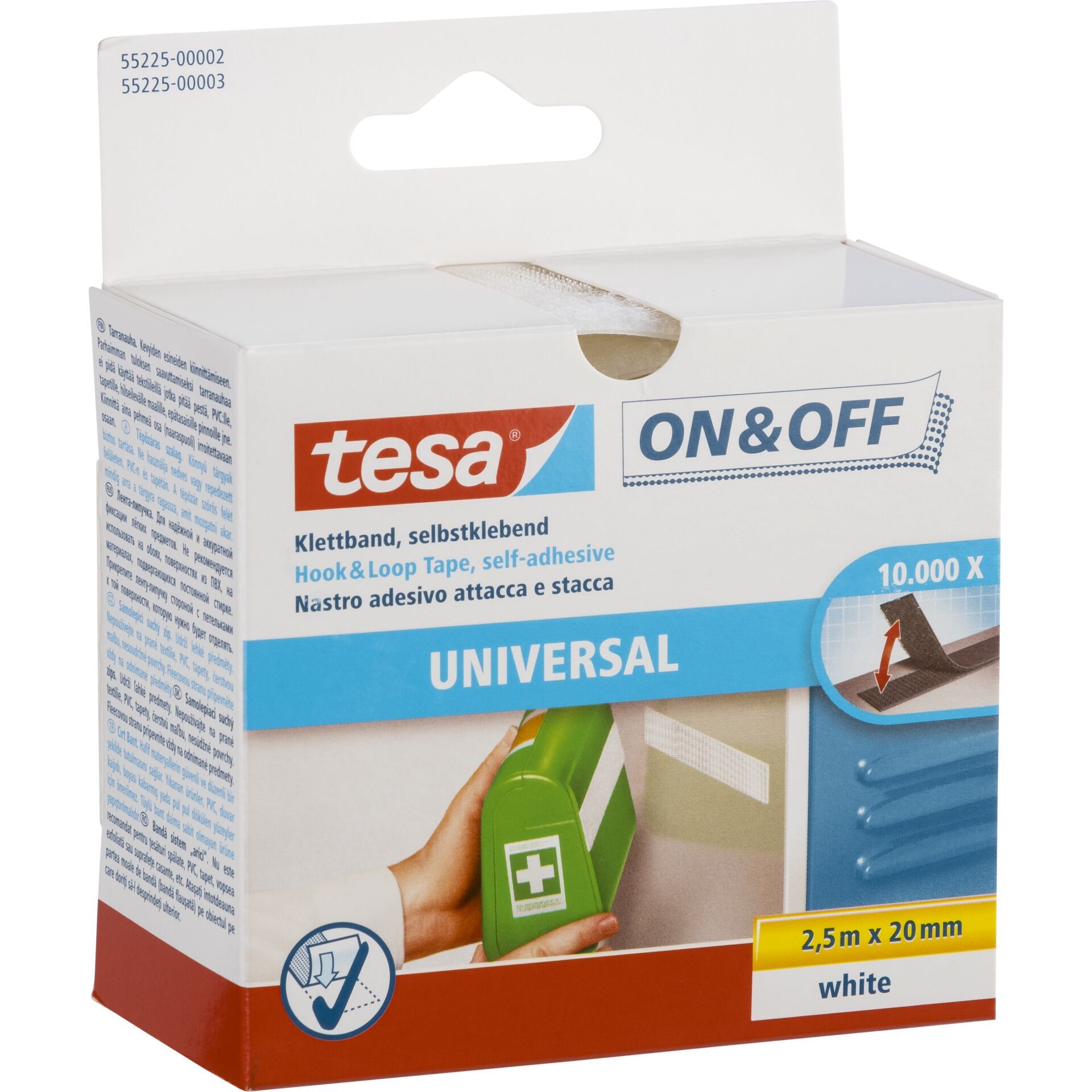 Tesa®, Klettband selbstklebend, 20mm x 2,5m, weiß