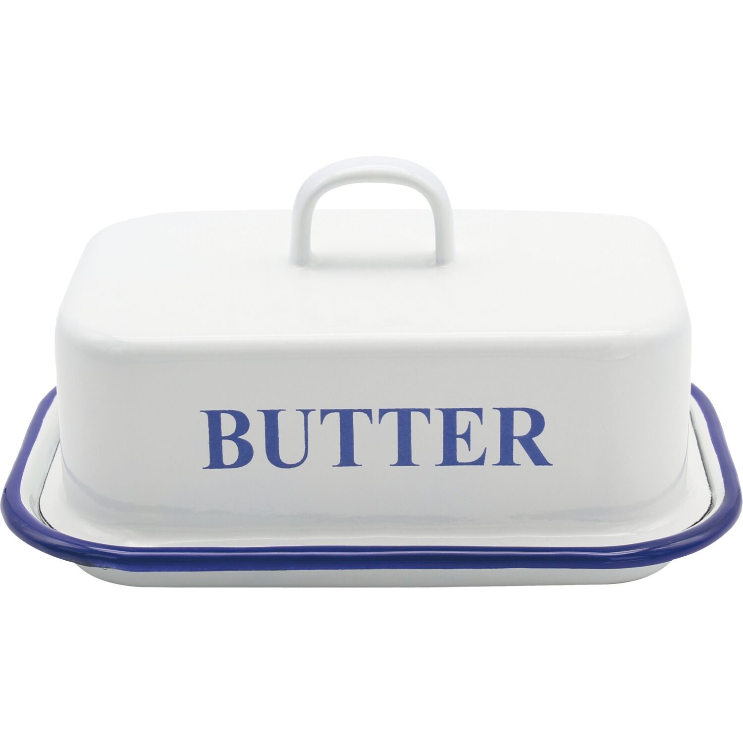 Butterdose Email, weiß/blau, Höhe: 90 mm, Länge: 170 mm, Breite: 120 mm